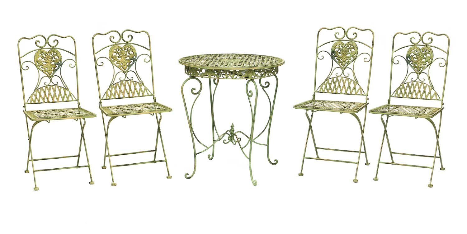 Aubaho Sitzgruppe Gartentisch und 4 Stühle Eisen antik Stil Gartenmöbel in hellem creme