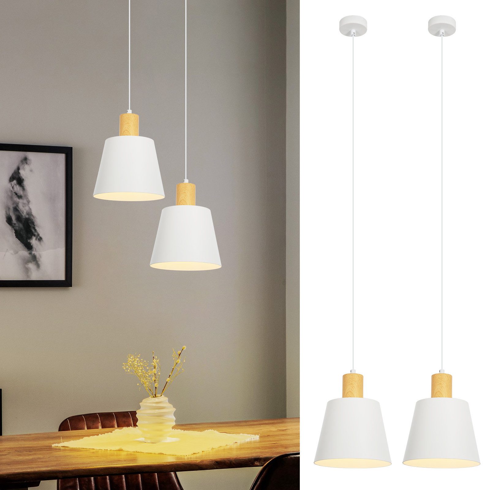 Nettlife Pendelleuchte Vintage Esszimmer 2x E27 Weiß Industrial Metall Retro Hängeleuchte, Höhenverstellbar, LED wechselbar, Innen Pendellampe für Küche Wohnzimmer Bar Resturant