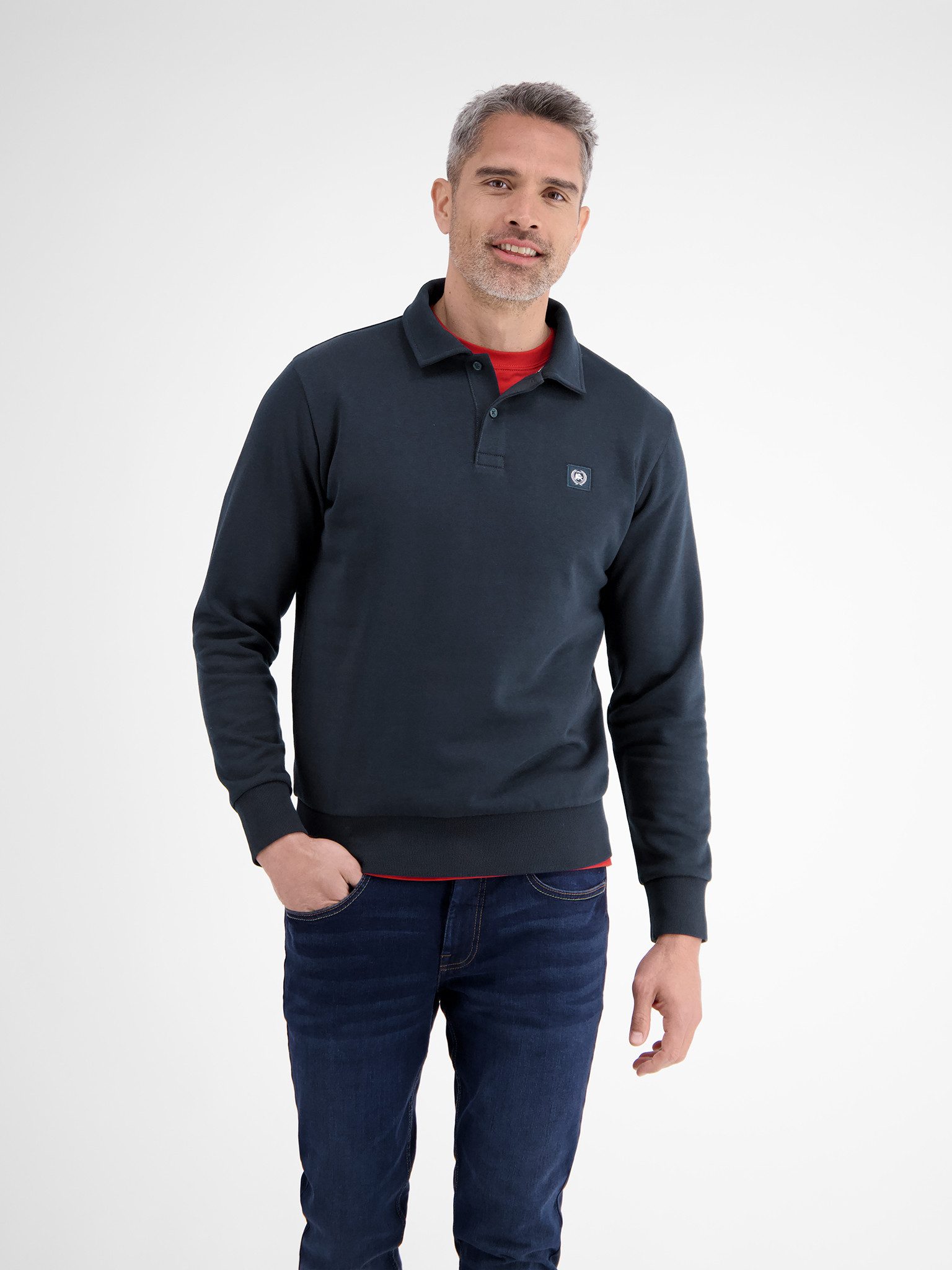 LERROS Langarm-Poloshirt FELPA Sweatshirt mit Knopfleiste