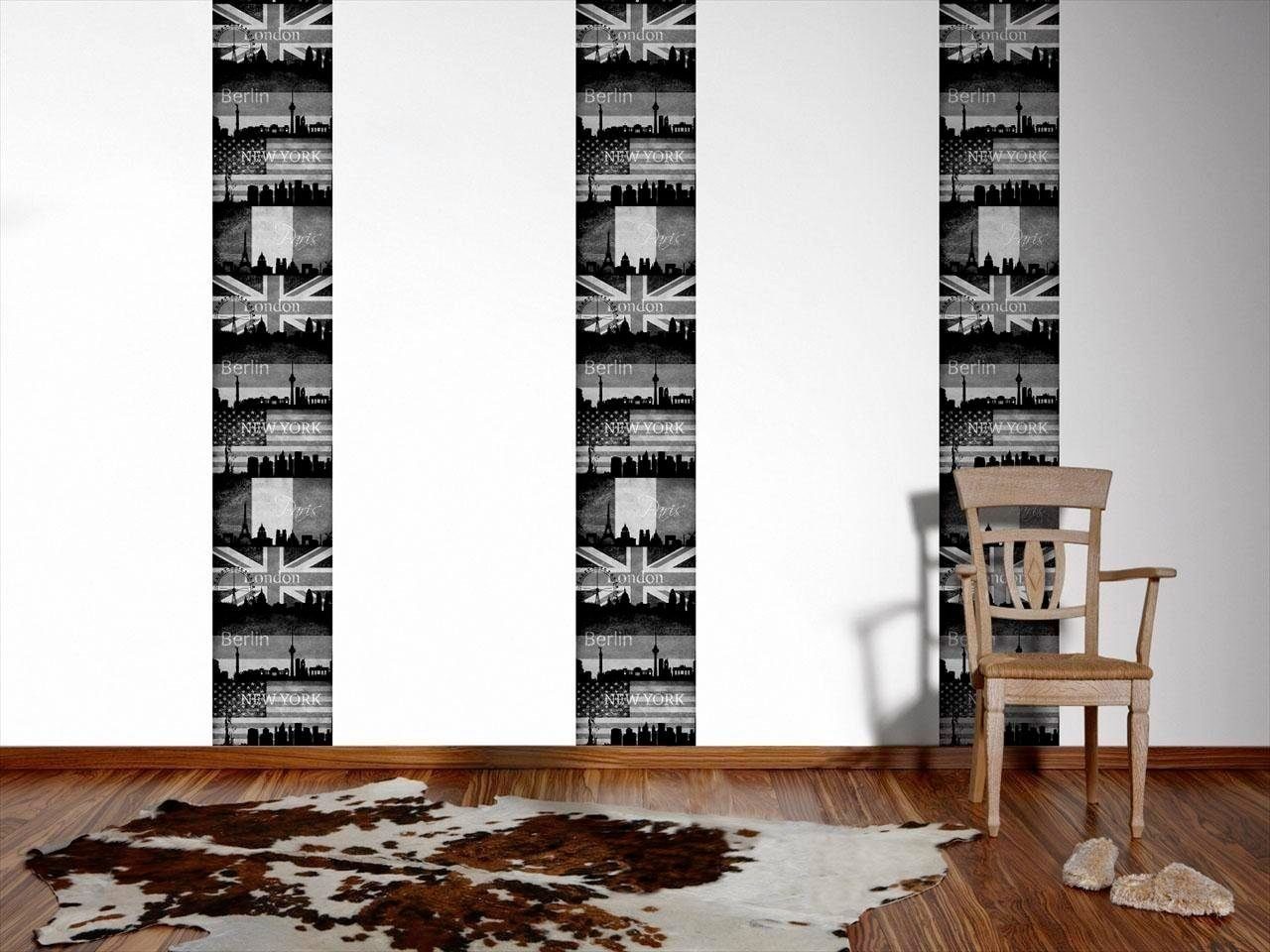 Panel, Bordüre pop.up selbstklebend walls glatt, beige/grau/schwarz living