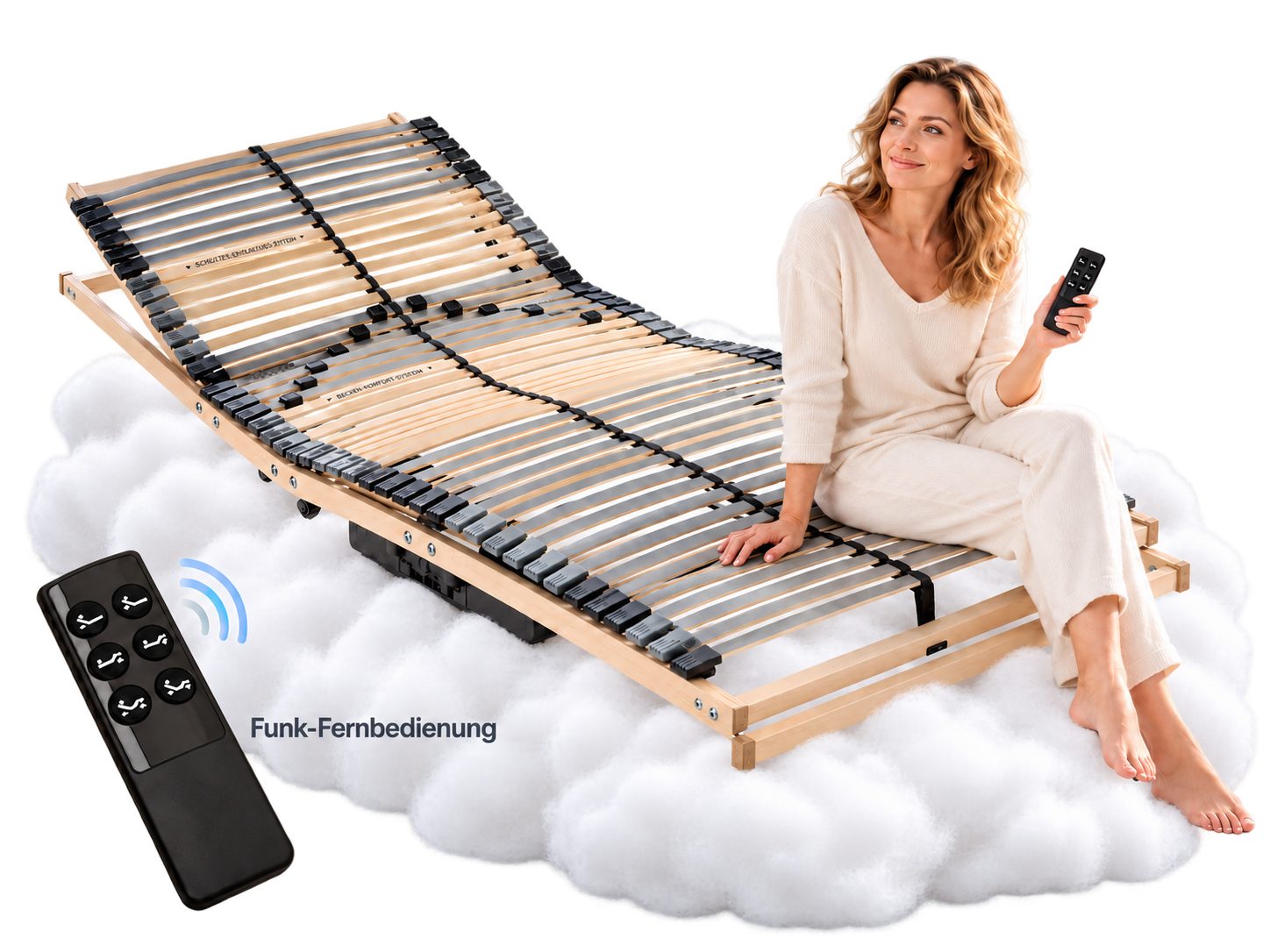 Lattenrost mit Motor Flex 42 Motorrahmen elektrisch verstellbar Komfort, Beco, Mit Funkfernbedienung, stufenlos einstellbar 80x200 cm