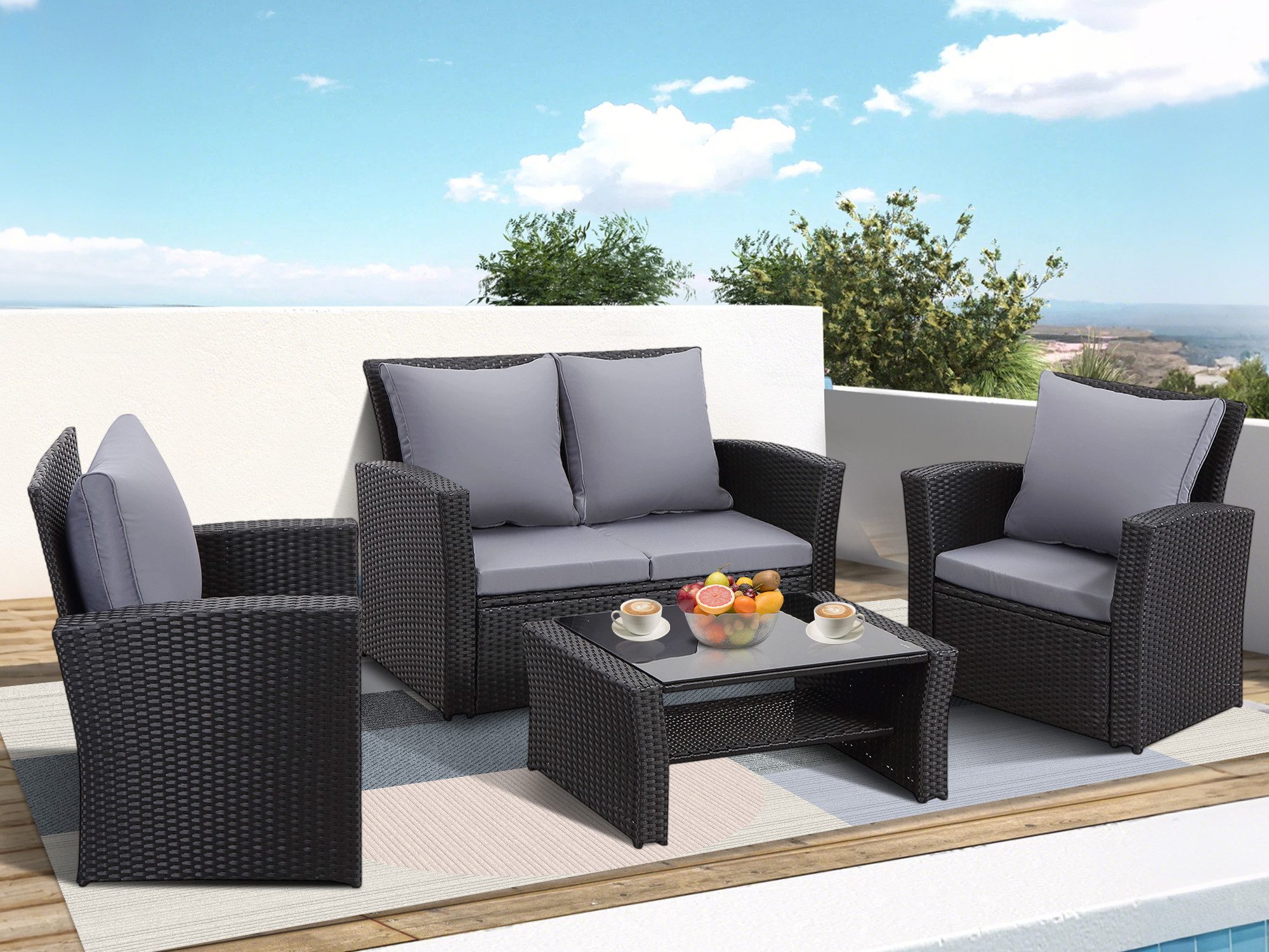 MeXo Gartenlounge-Set, (Handgefertigtes Polyrattan Gartenmöbel Set, günstig online kaufen