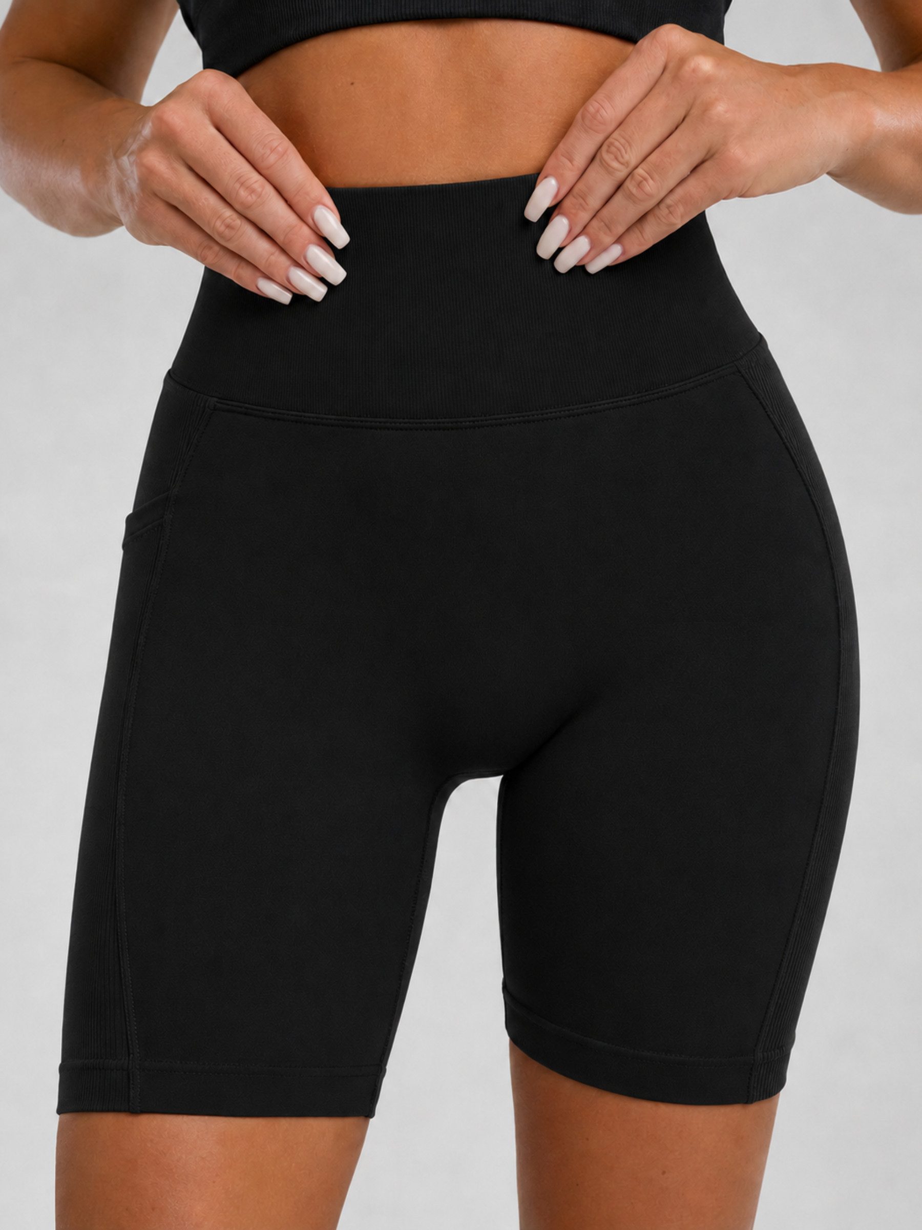 FemmeTone Radlerhose High Waist Biker Shorts – Damen Sporthose mit Tasche Elastische kurze Leggings – Fitnesshose für Training, Yoga & Workout