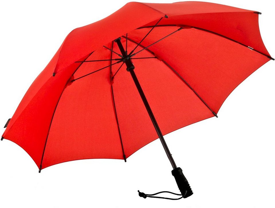 EuroSCHIRM® Stockregenschirm Swing handsfree, rot, handfrei tragbar, Kann  an jedem Rucksack mit Hüftgurt befestigt und handfrei getragen werden