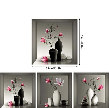 FIDDY 3D-Wandtattoo 3 Stück Wandsticker Vase Wandtattoo, Blumenvase Wandaufkleber