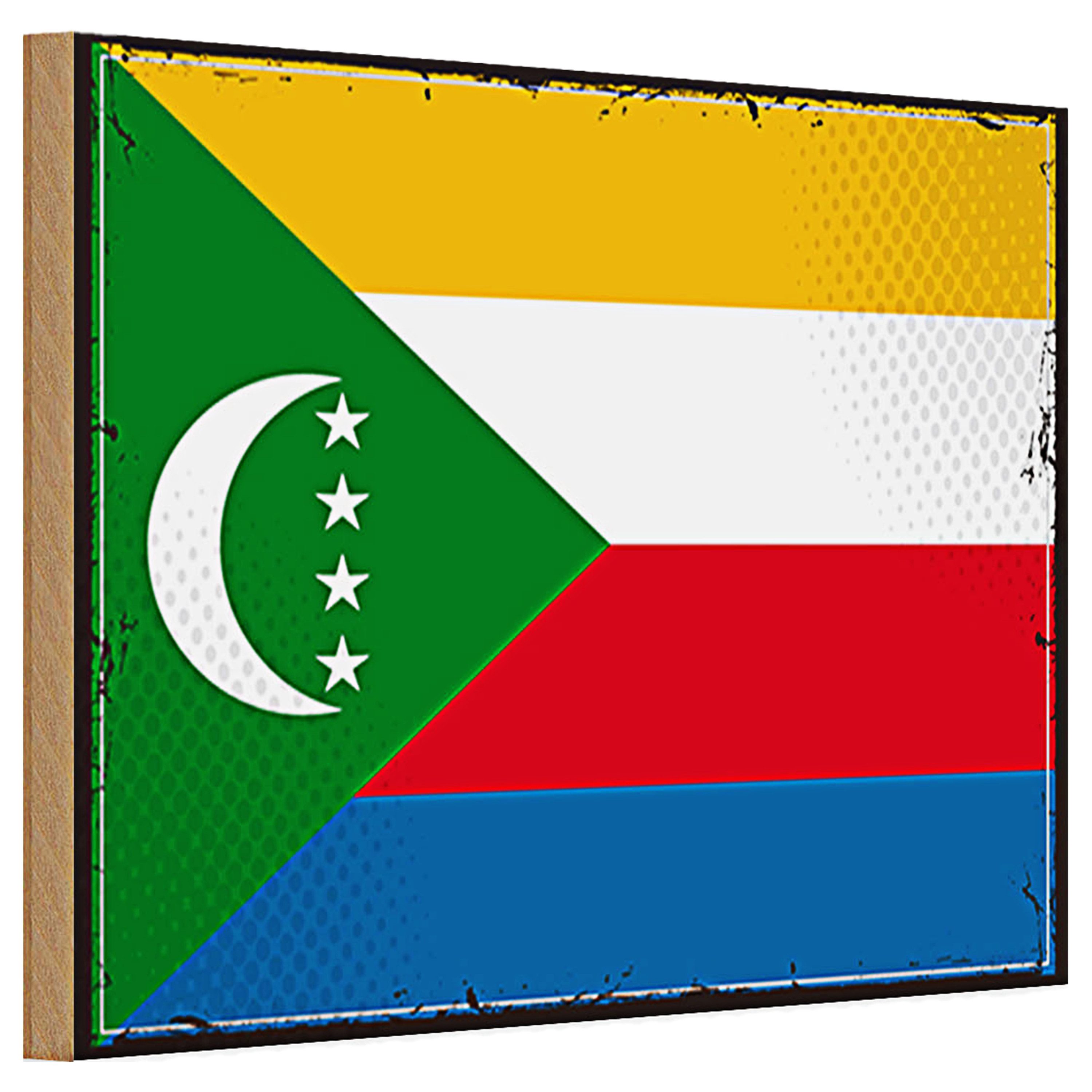 Roomando Holzbild Holzschild Flagge Komoren 30x20cm Retro Flag Comoros