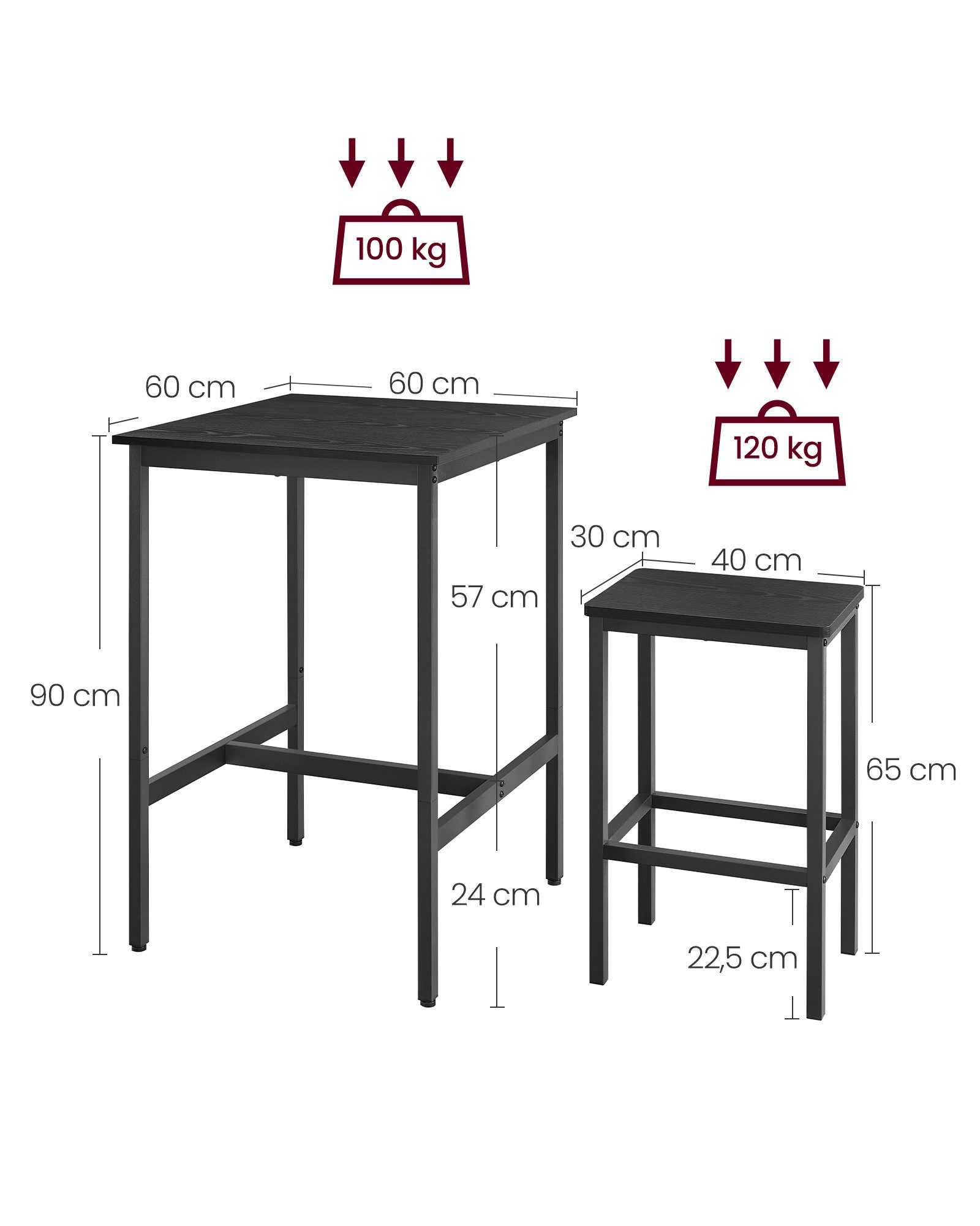 VASAGLE Bartisch Bartisch-Set, Esstisch(60 x 60 günstig online kaufen