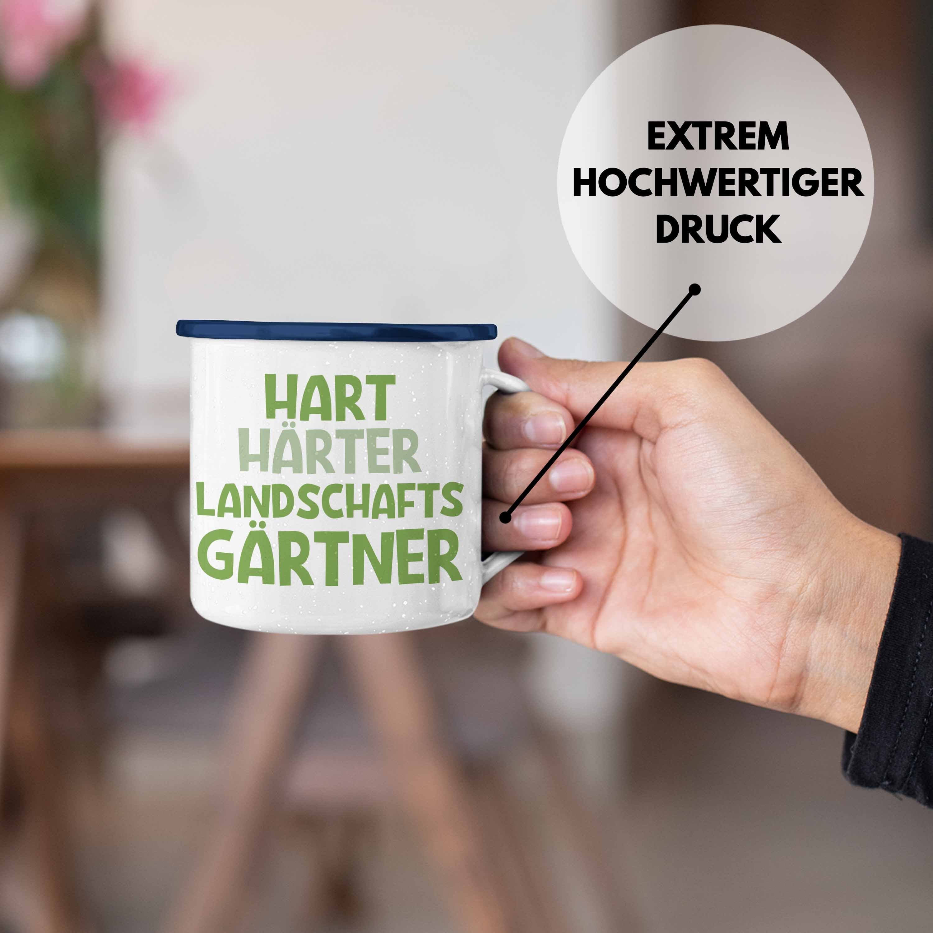 Tasse Hart Geschenk Lustig Hobbygärtner Härter mit Emaille Thermotasse Blau Landschaftsgärtner Garten Gärtner Gärtnerin - Trendation Spruch Trendation Geschenkidee