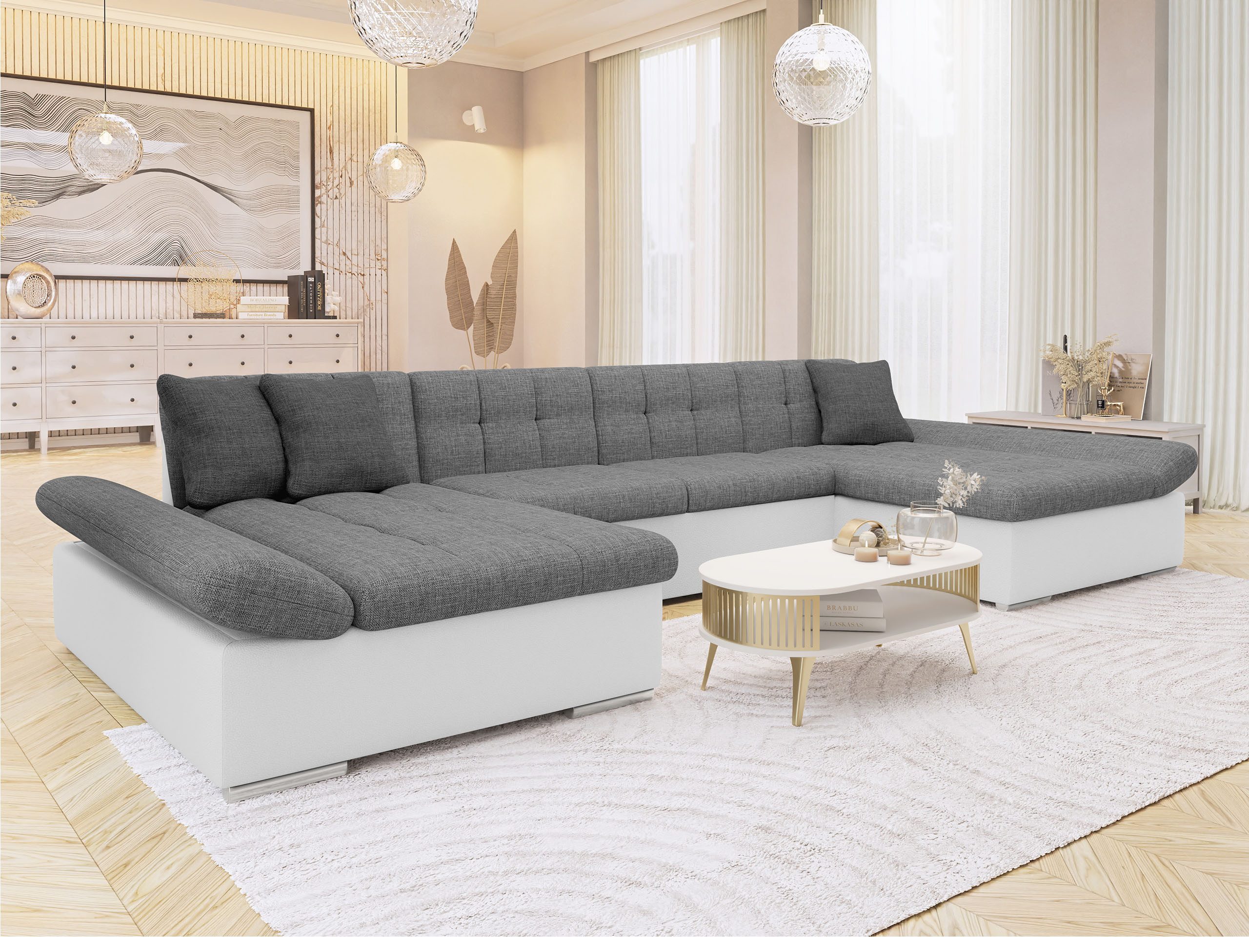 MIRJAN24 Wohnlandschaft Alia, zwei Bettkästen und Schlaffunktion, mit Regulierbare Armlehnen, U-Form, 360x160x75 cm