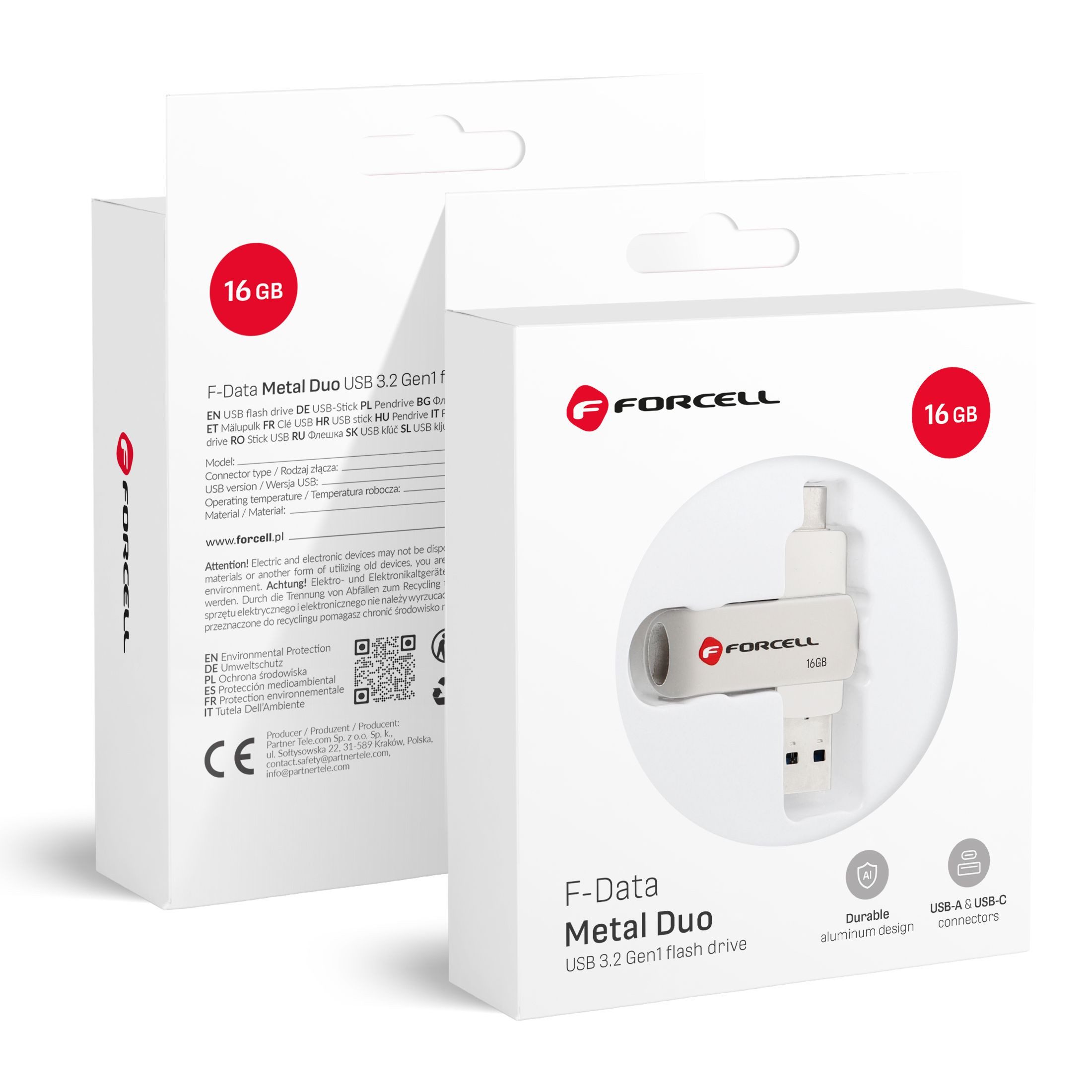 Forcell Metal Duo USB-Stick (USB 3.2 / 2.0, Lesegeschwindigkeit 100 MB/s, Dual-USB-A/C, USB 3.2, Aluminium, bis 128 GB Speicher)