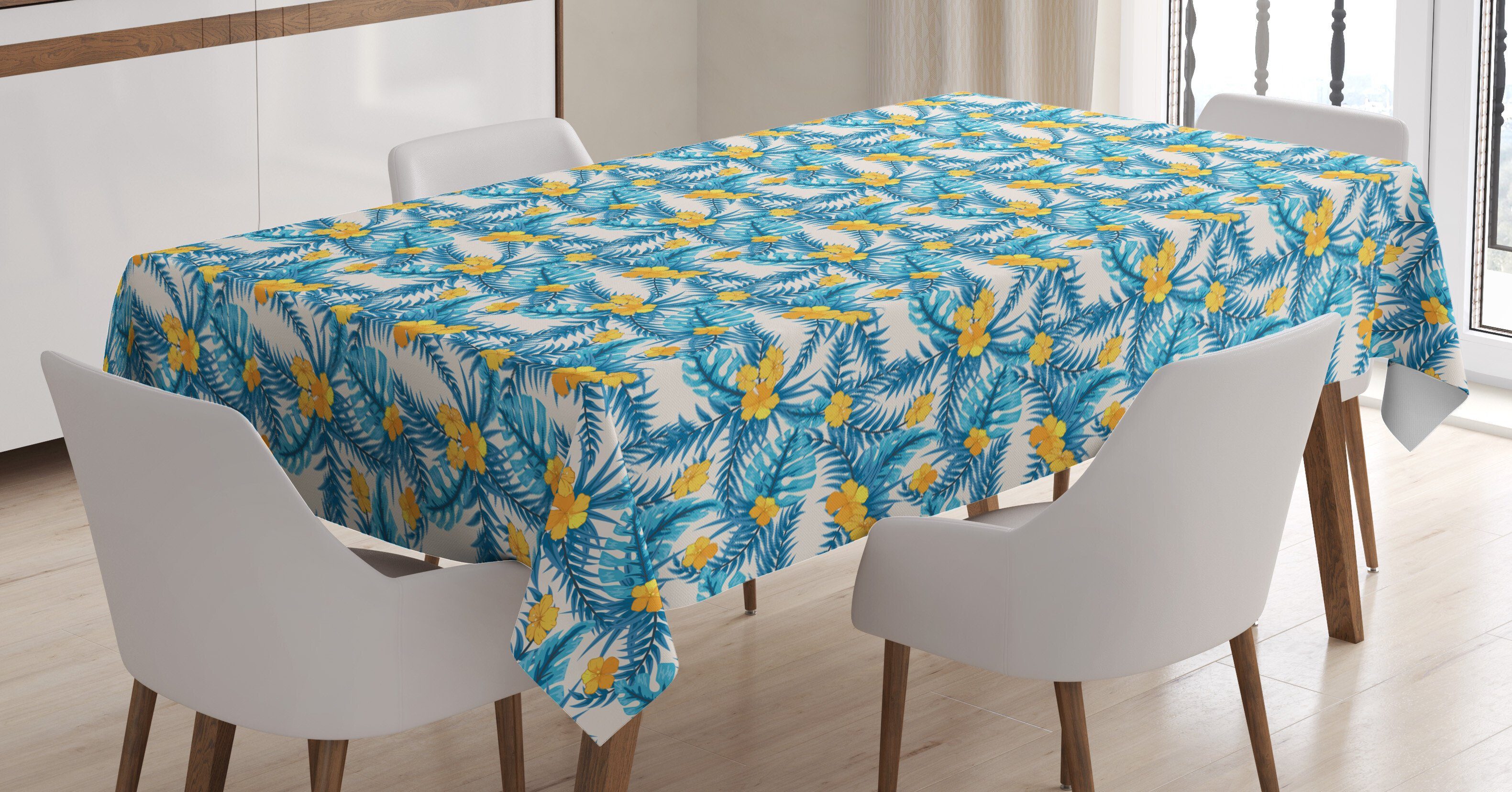 Abakuhaus Tischdecke Farbfest Waschbar Für den Außen Bereich geeignet Klare Farben, Tropisch Exotische Blätter und Blumen