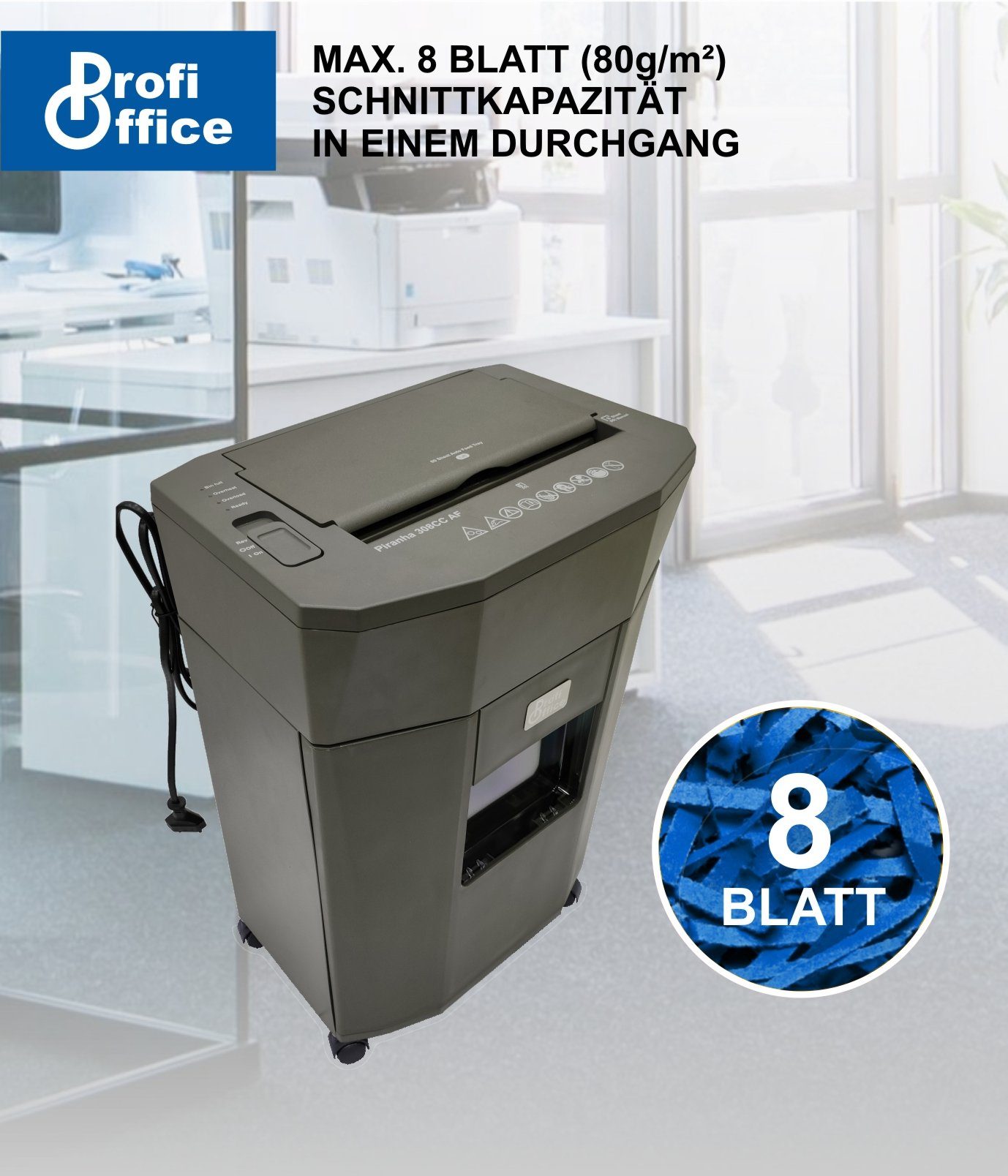 ProfiOffice Aktenvernichter Auto-Feed Aktenvernichter Piranha 308 CC AF, Automatischer Einzug