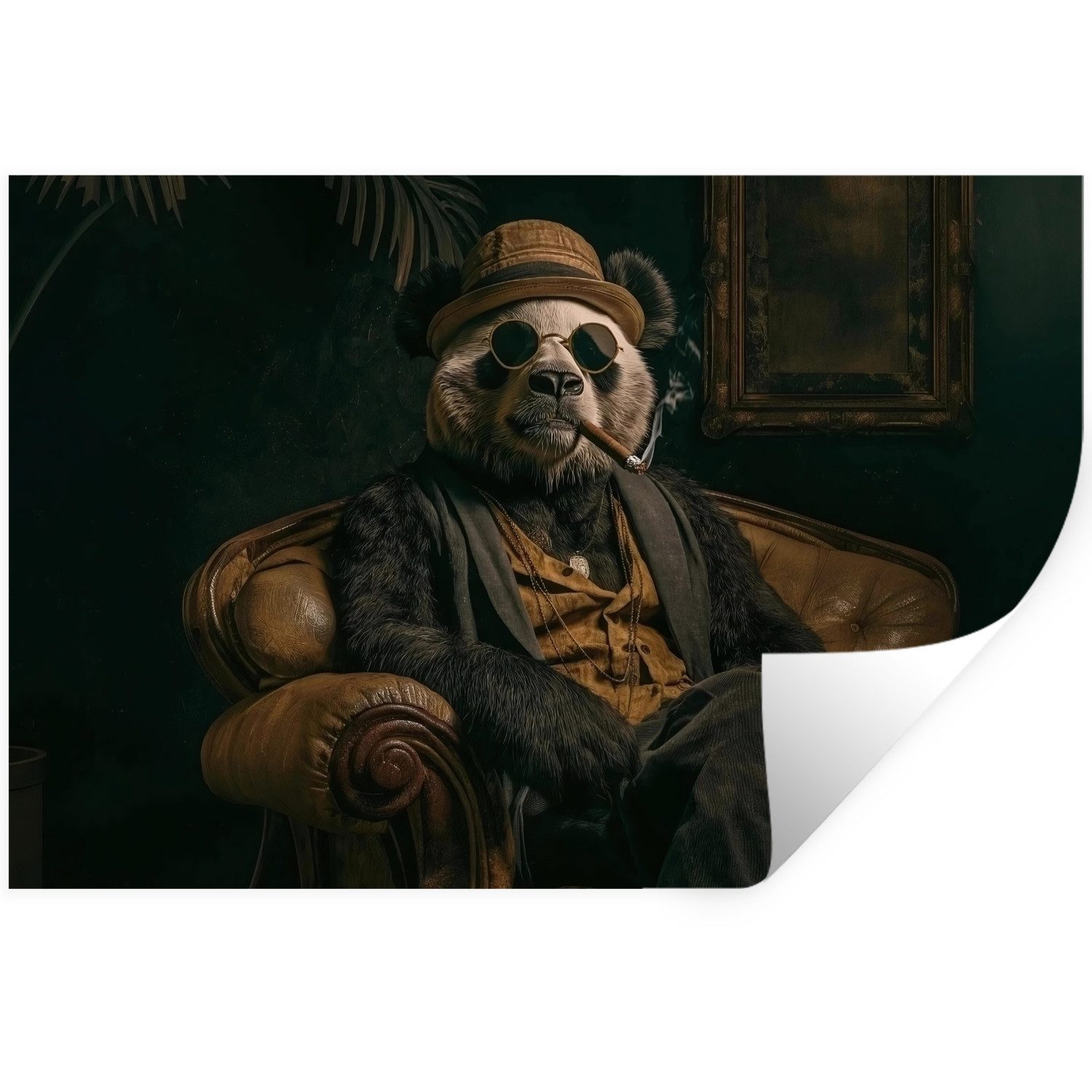 MuchoWow Wandsticker Panda - Hut - Brille - Anzug (1 St), Wandtattoo, Selbstklebend, Wohnzimmer, 60x40 cm
