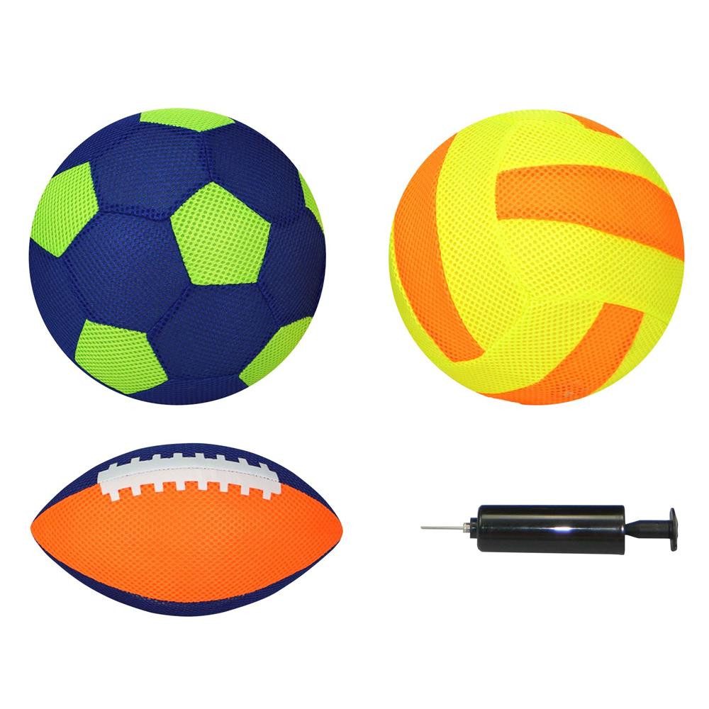 Best Sporting Beachball Beach-Ball-Set Mesh mit 3 Bällen und Ballpumpe, 3 Ballformen, Polyester-Meshbezug, hohe Sprungkraft, Ballpumpe