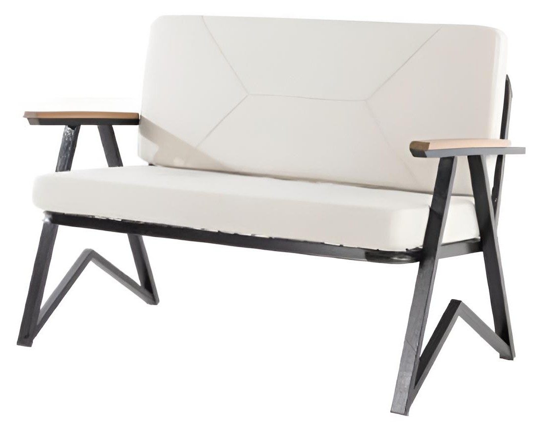 Xlmoebel Gartensofa Modernes großes Sofa in Weiß mit Metallrahmen und Holzarmlehnen, 1 Teile, Made in Europa