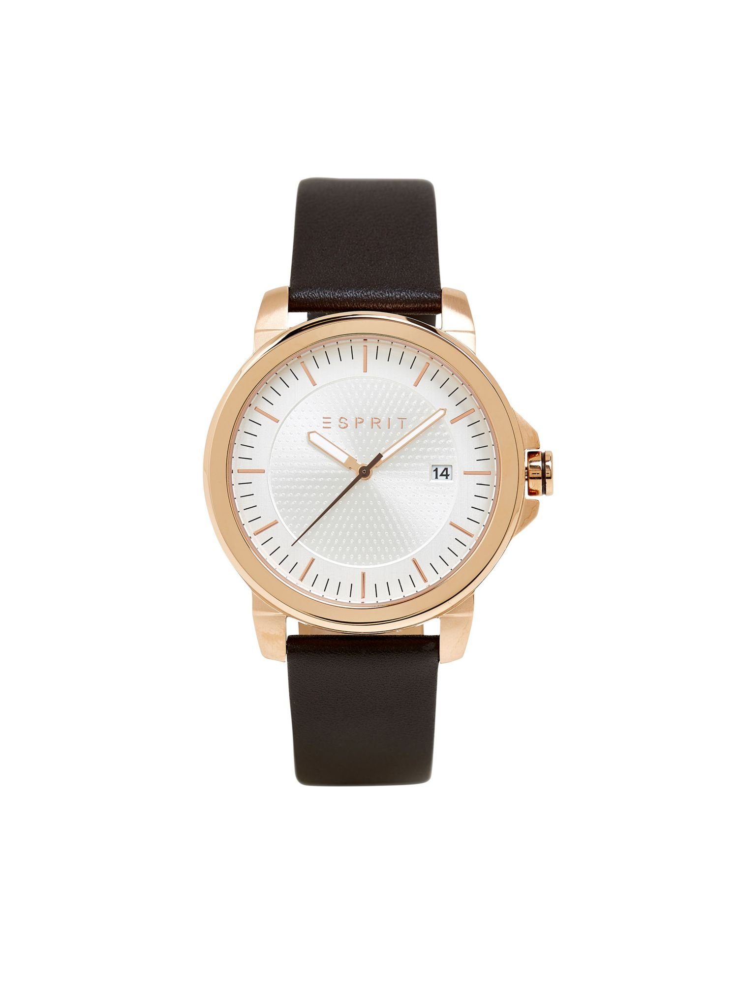 Leder-Armband mit Quarzuhr Esprit Edelstahl-Uhr