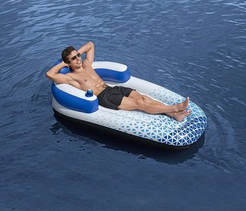 Bestway Badeinsel Hydro Force Indigo Wave, (Wasserliege mit Becherhalter für eine Person), Schwimmliege mit Kopstütze