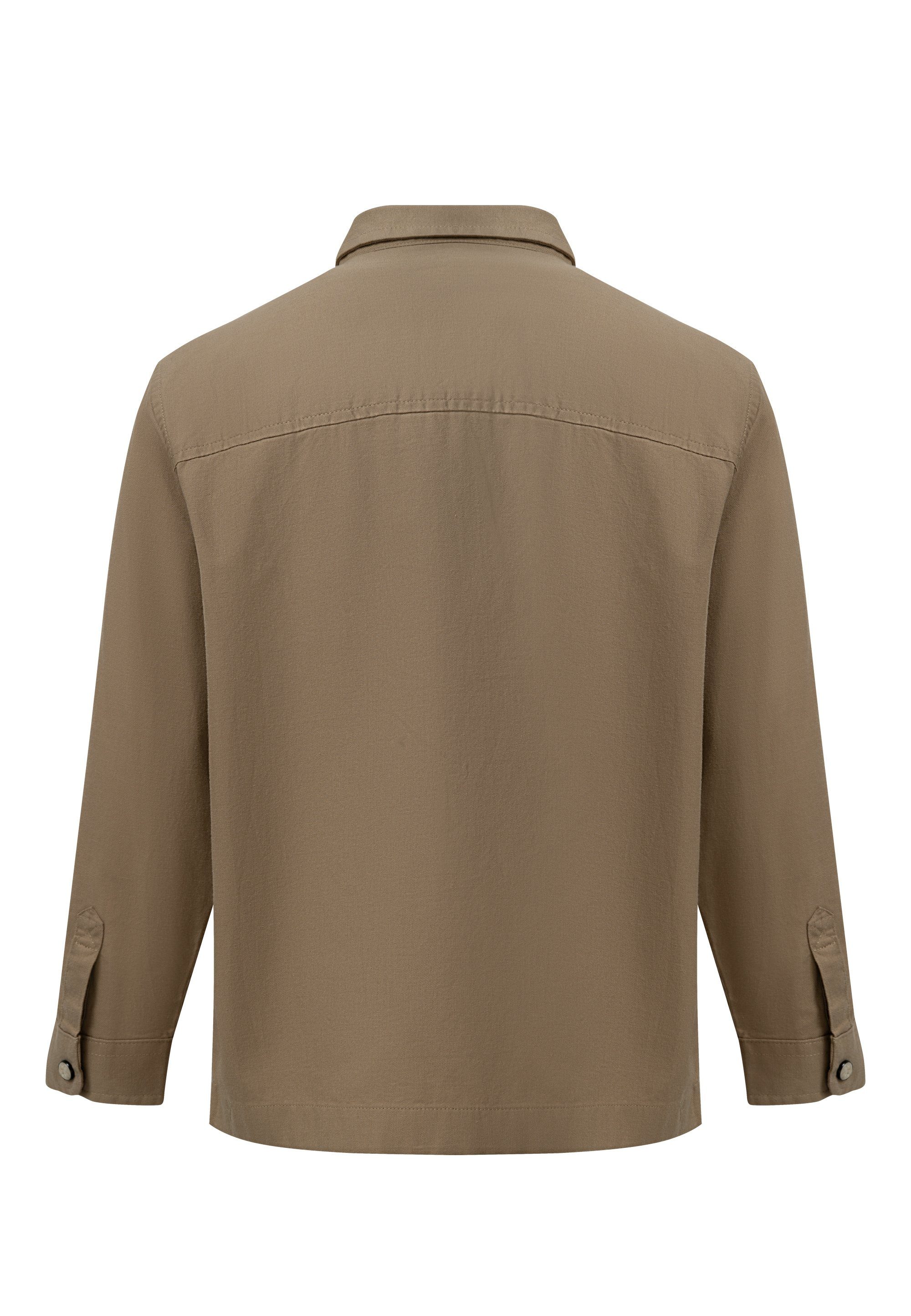 GIORDANO junior Langarmhemd mit praktischer Druckknopf-Leiste khaki