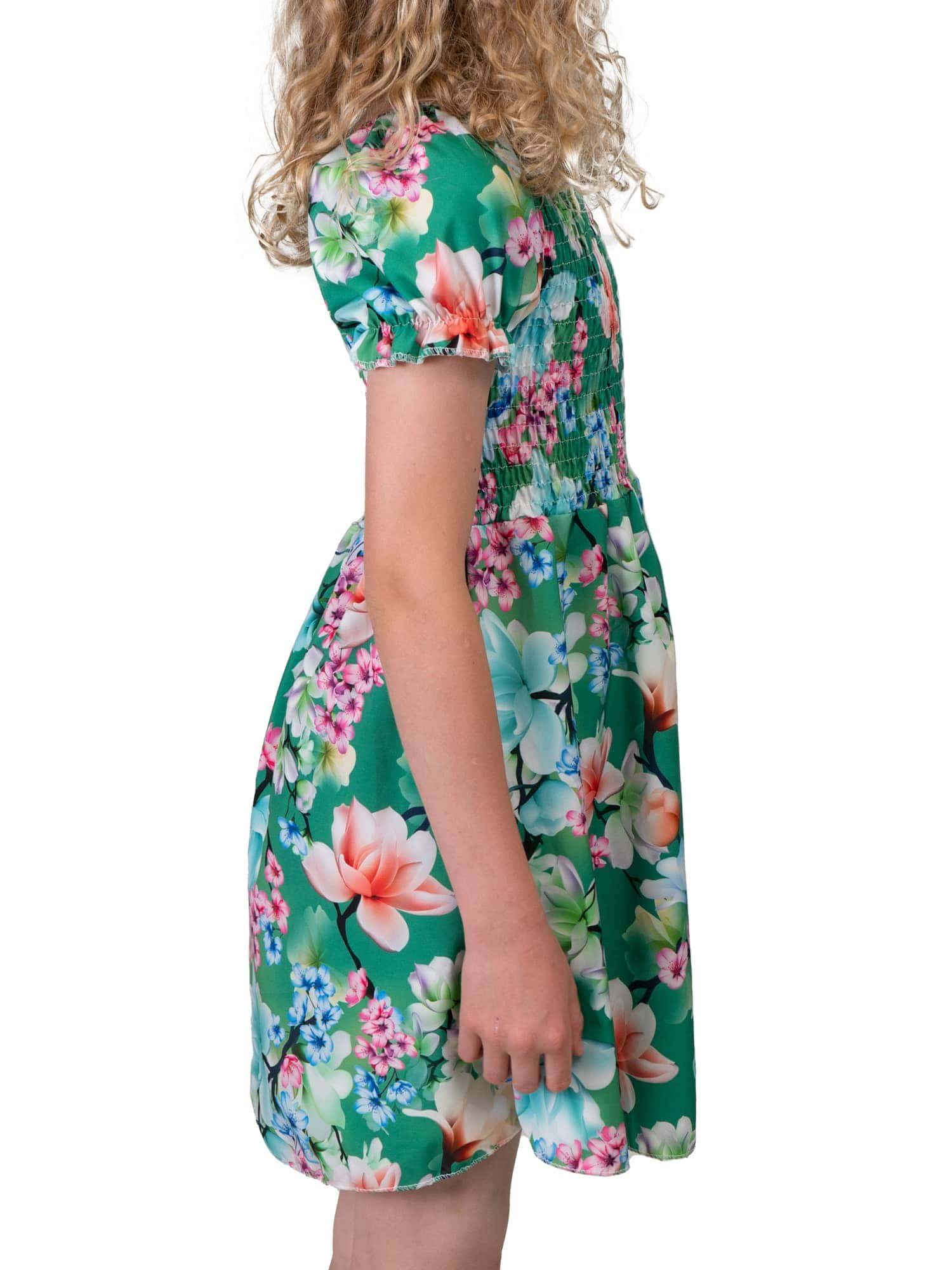 KMISSO Sommerkleid Mädchen Kleid smoked 30382 tragen Oberteil zu (1-tlg) bequem Puffärmel Dunkelgrün