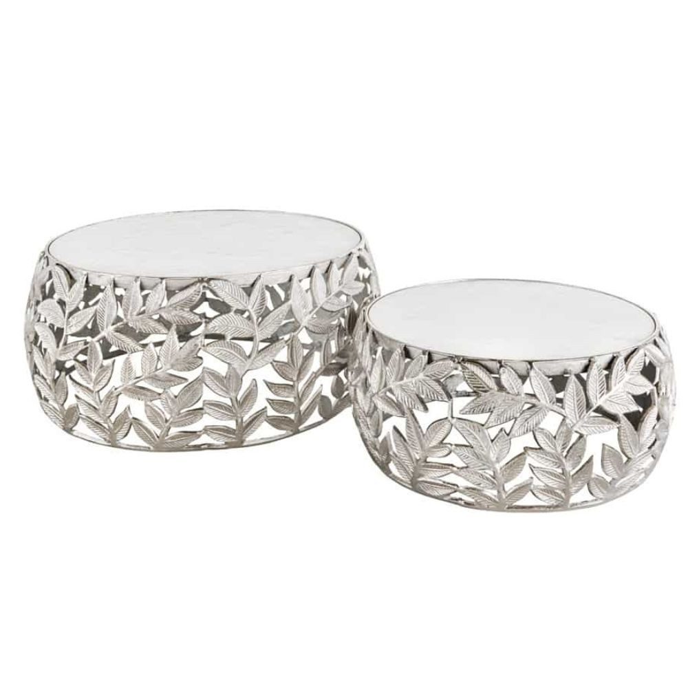 LebensWohnArt Couchtisch Extravagantes Couchtisch-Set RIXOS-Leaf ca.70cm Metall Marmor