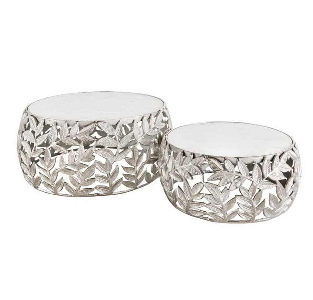 LebensWohnArt Couchtisch Extravagantes Couchtisch-Set RIXOS-Leaf ca.70cm Metall Marmor