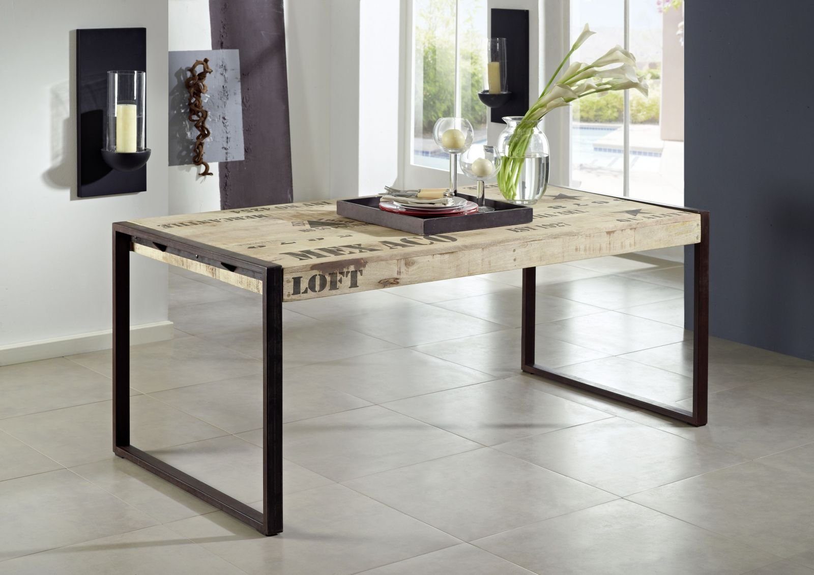 Massivmoebel24 Esstisch Esstisch Mango 180x90x76 natur bedruckt FACTORY #113