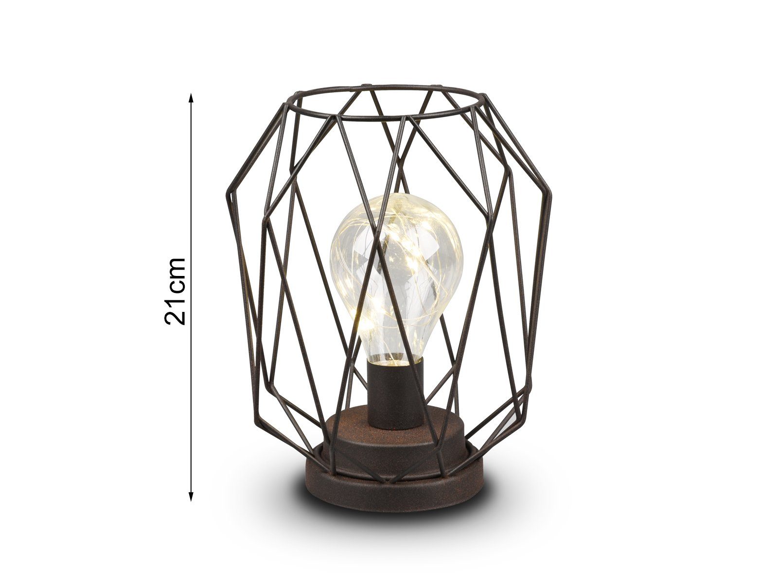 meineWunschleuchte LED Tischleuchte, LED fest integriert, warmweiß, kleine kabellos-e Industrial Draht-lampe Batteriebetrieb-en Höhe 21cm