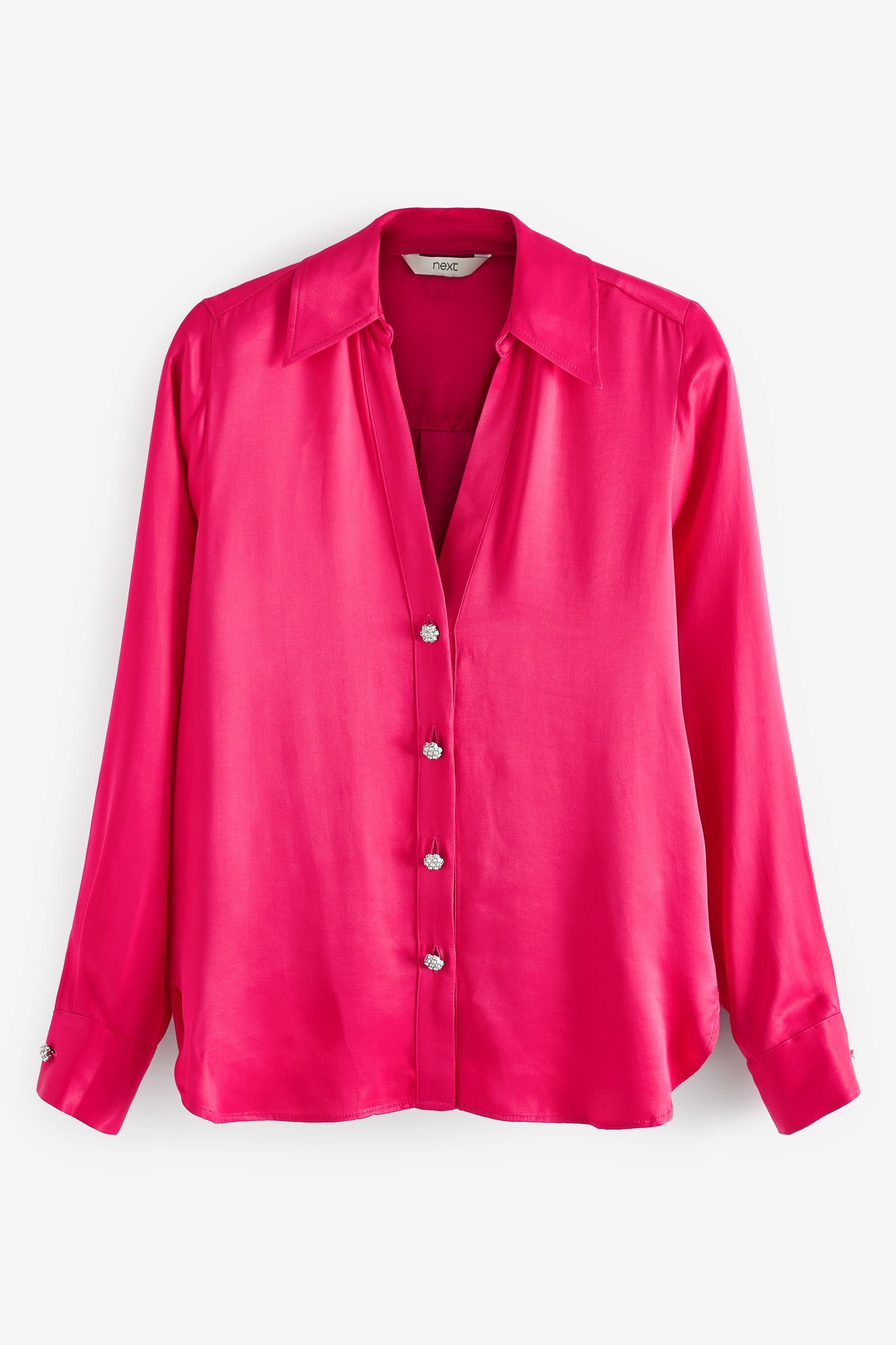 Next Satinbluse Satinbluse mit glitzerndem Knopf (1-tlg)