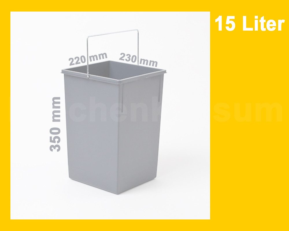 Hailo Einbaumülleimer Hailo Inneneimer 1220189 grau 15 Liter 230 x 220 x 350 mm mit Henkel, basaltgraue eckige Form mit Henkel