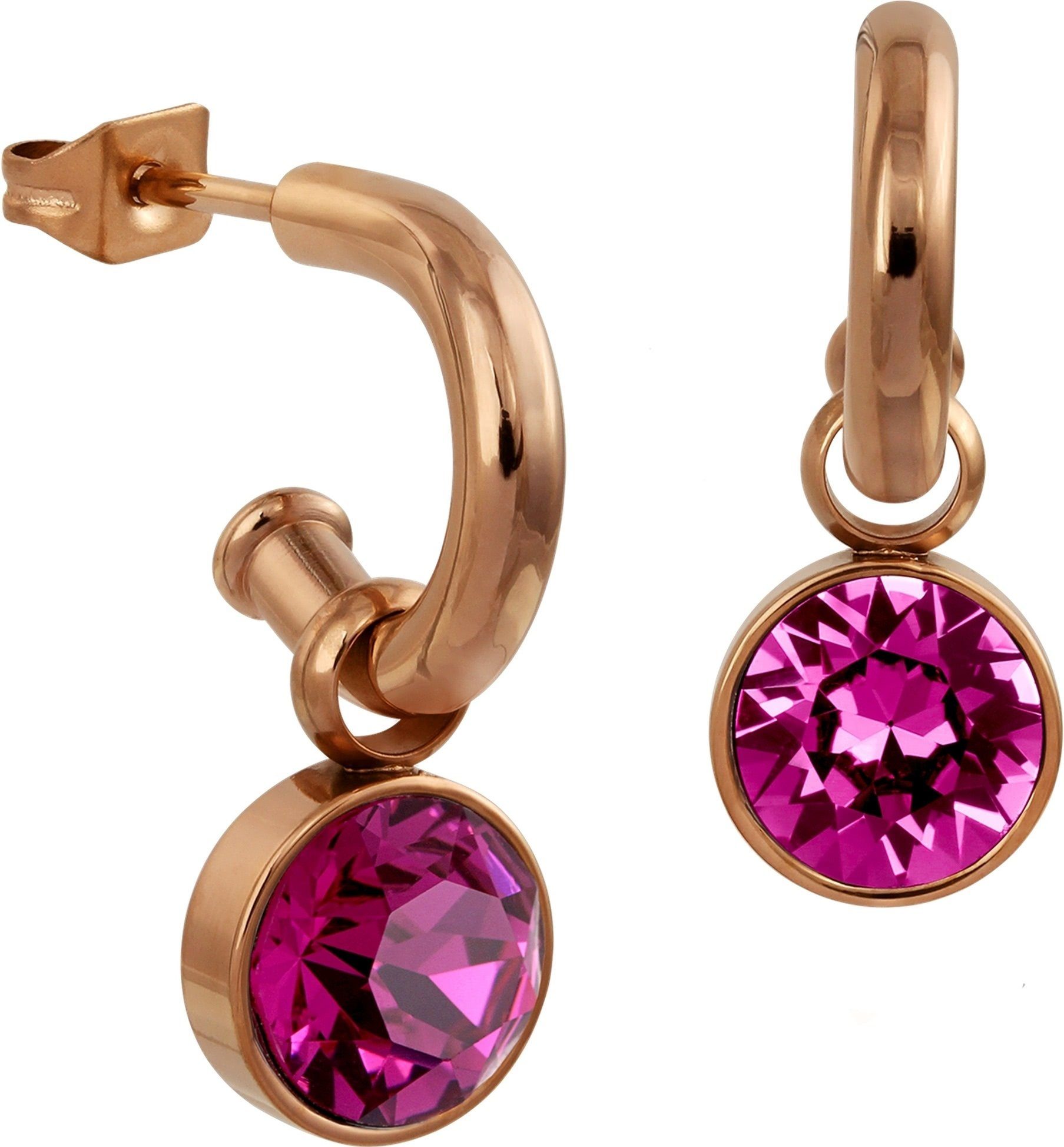 Amello Paar Ohrhänger Amello Ohrringe Edelstahl Ohrhänger pink (Ohrhänger), Damen Ohrhänger Edelstahl vergoldet (Roségold 333), rosegold, fuchsia