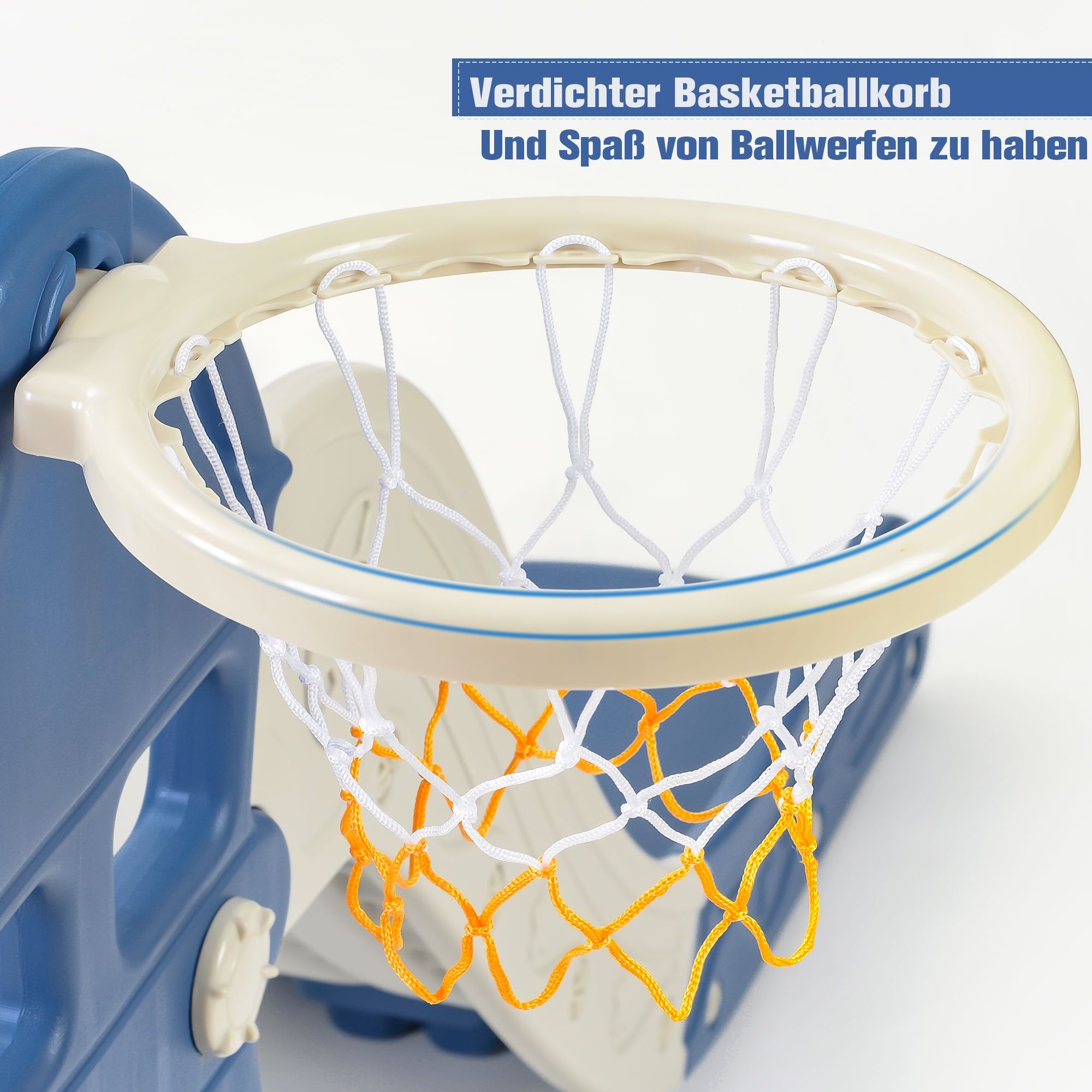 Rutsche, (Kleinkinderrutsche Gartenrutsche für 2-8 Jahre Kinder), Kinderrutsche mit Basketballkorb, Fußballtor, Schaukel und Kletterturm