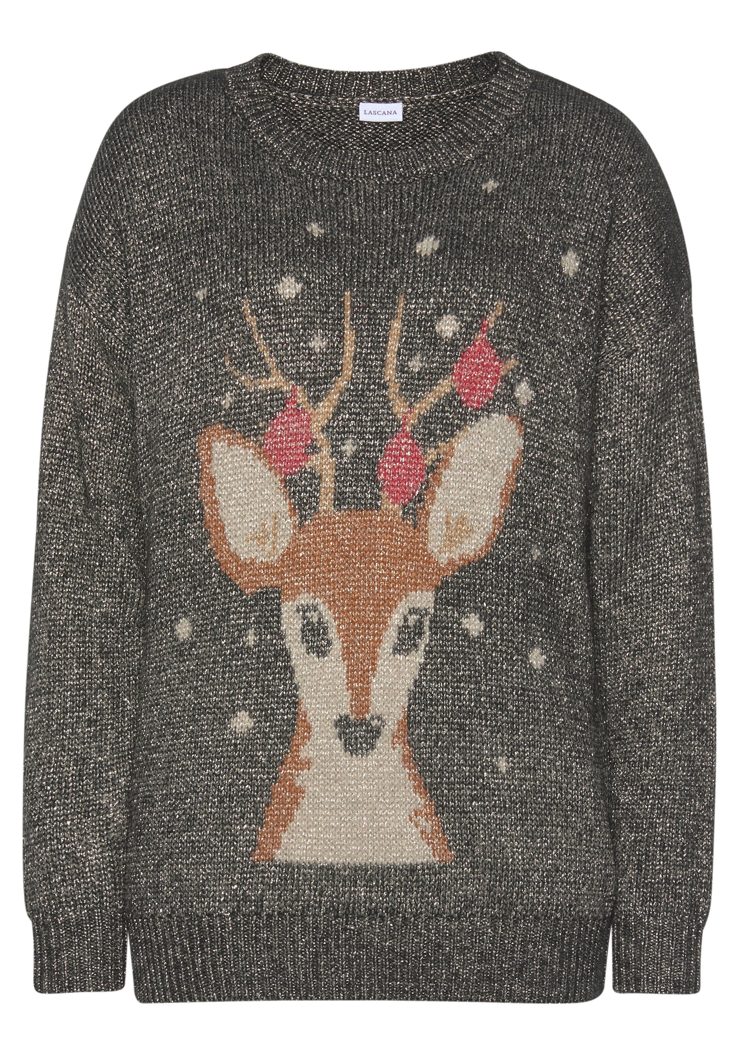 LASCANA Sweater Weihnachtspullover mit eingestricktem Motiv, Loungewear