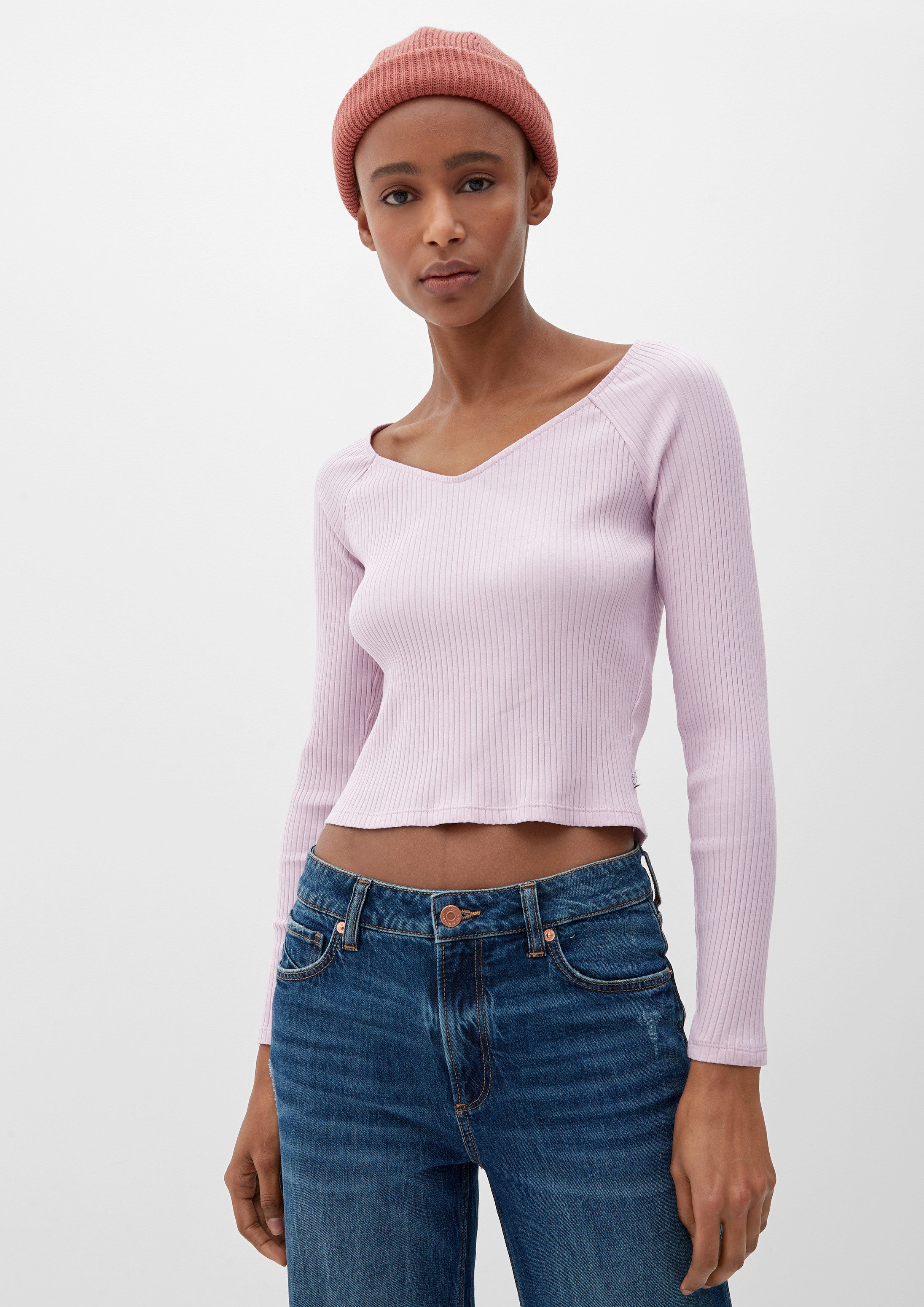 QS Langarmshirt T-Shirt Longsleeve mit Rippstruktur