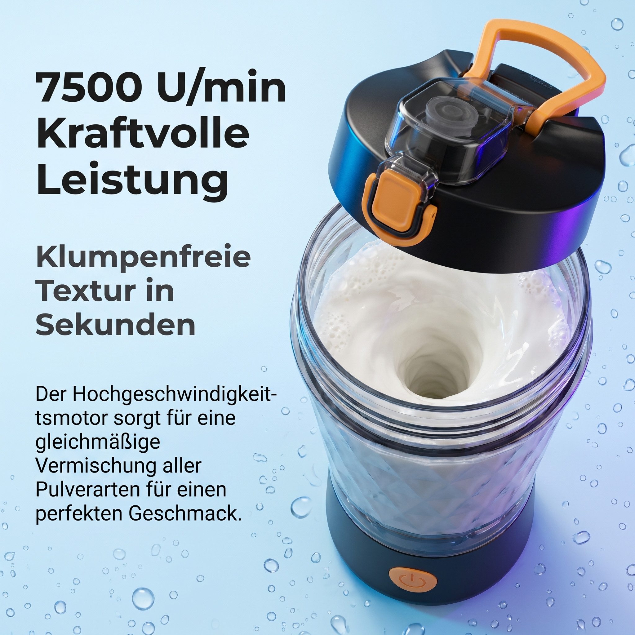 Vashoy Elektrischer Shaker Protein Shaker Elektrisch mit Pulverfach,650ml-Sportbecher, 3 W, BPA-frei, Drehzahl 7500rpm, für Potein Pulver und Milchshake