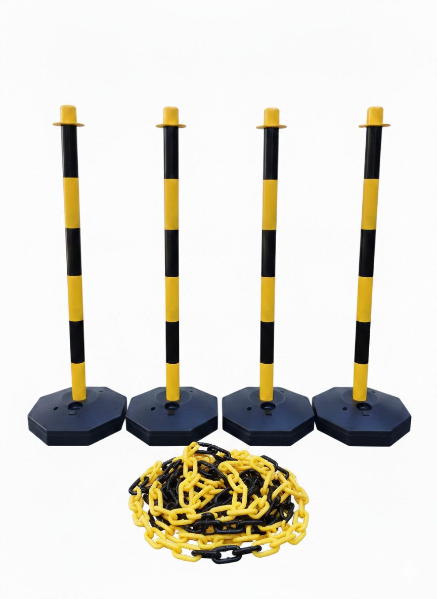 BruKa Absperrpfosten Gelb Kunststoff Poller Pfosten Kette Absperrkette Absperrung (4-tlg)