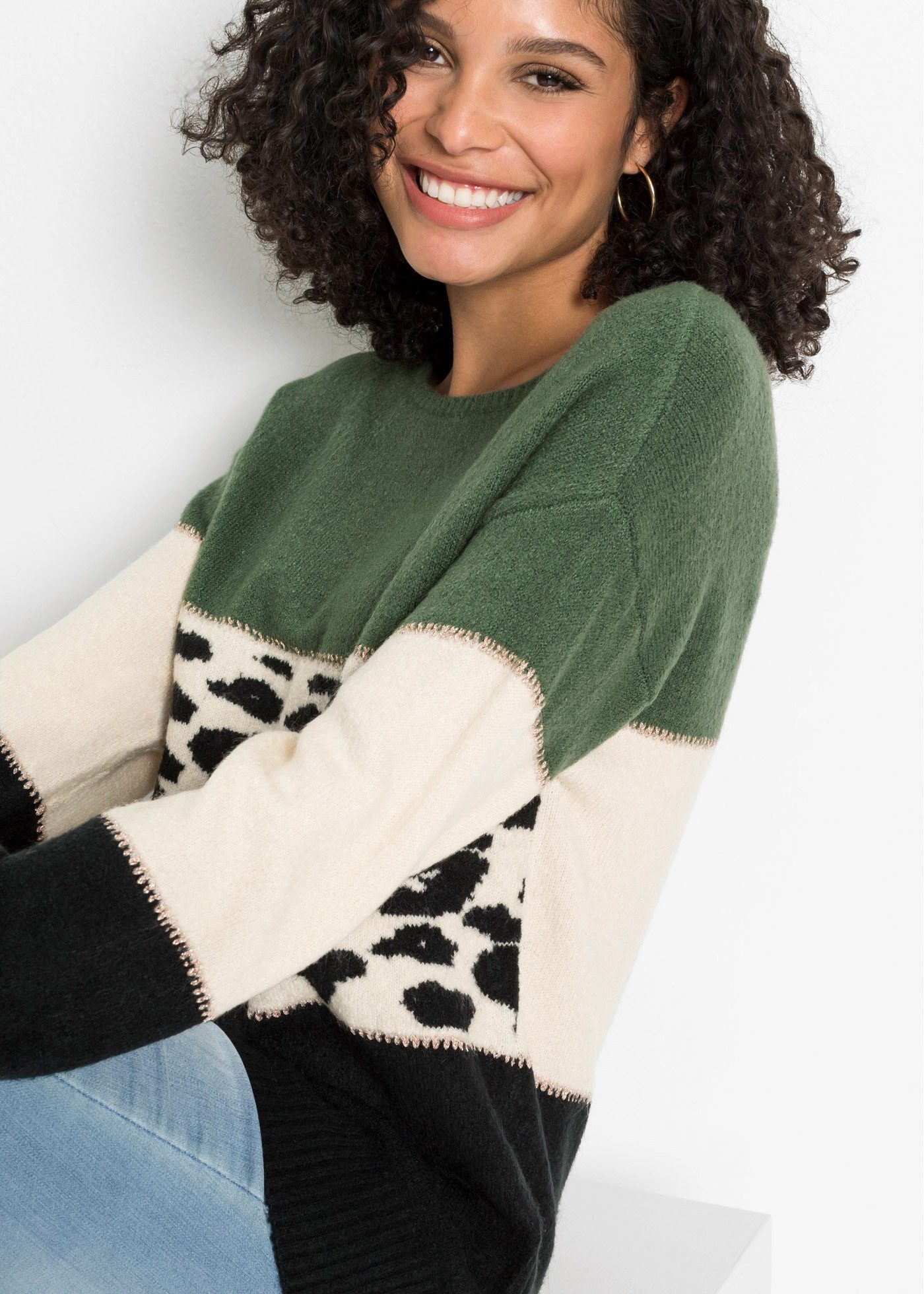 bonprix Strickpullover mit gemustertem Design, mit Glitzergarn Details, Materialmix