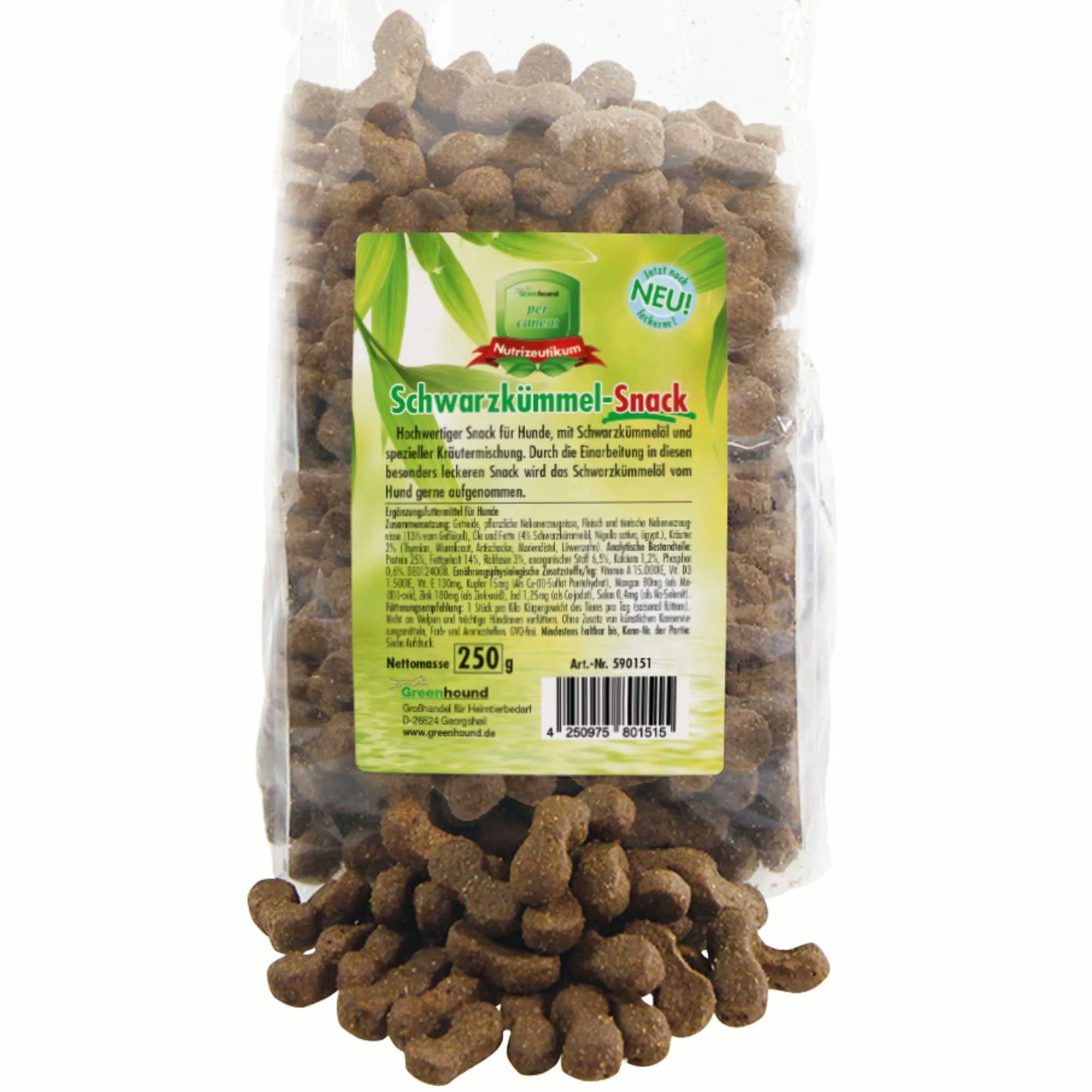 Greenhound Kräuter-Snack mit Schwarzkümmelöl 250 g – Ergänzung für Hunde, Snack für: Hunde, Ohne Zusatz von Konservierungsmitteln, Farb- und Aromastoffen.
