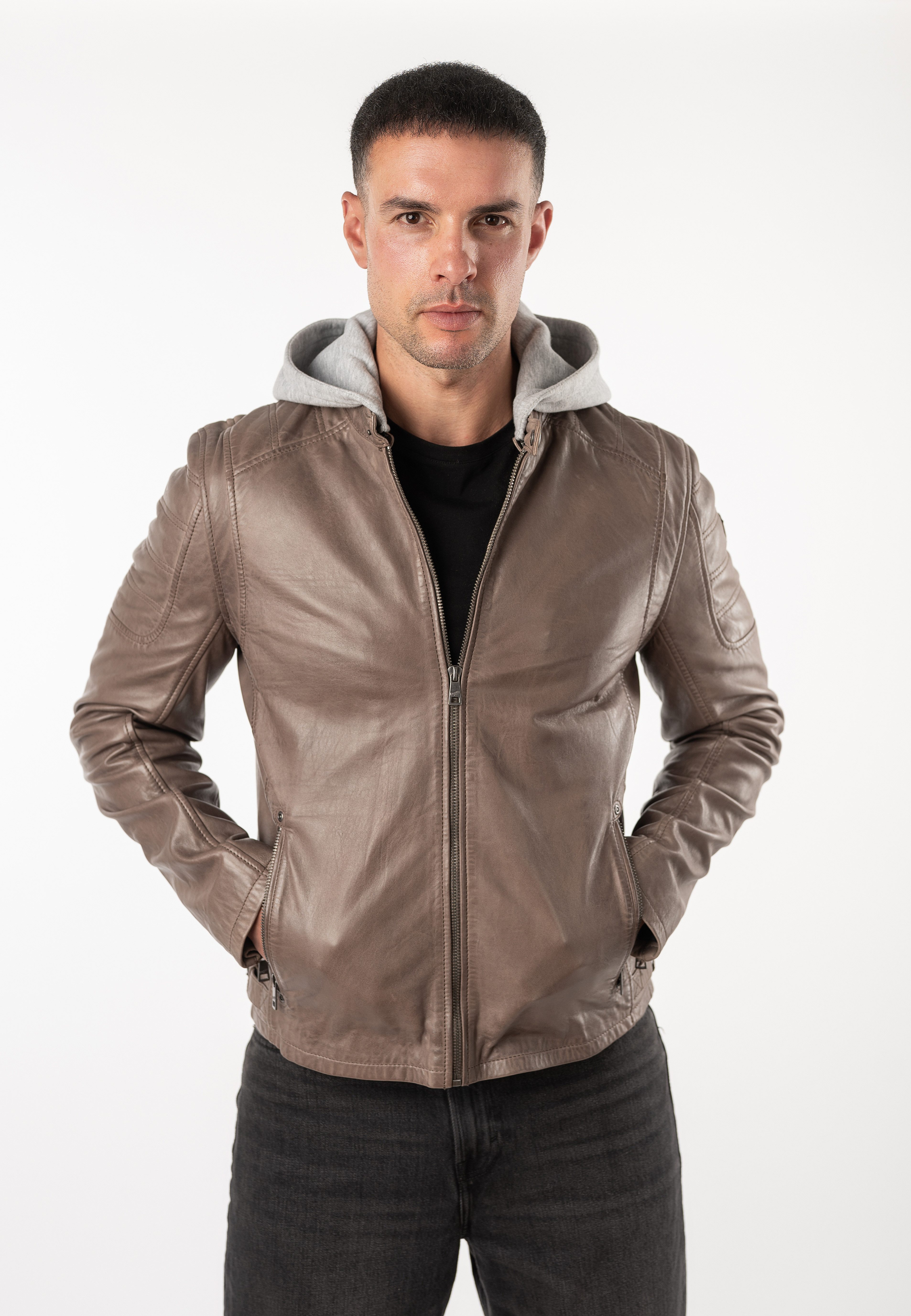 Mauritius Lederjacke MMRylo (mauritiusHerren26) mit abnehmbarer Jersey-Kapuze