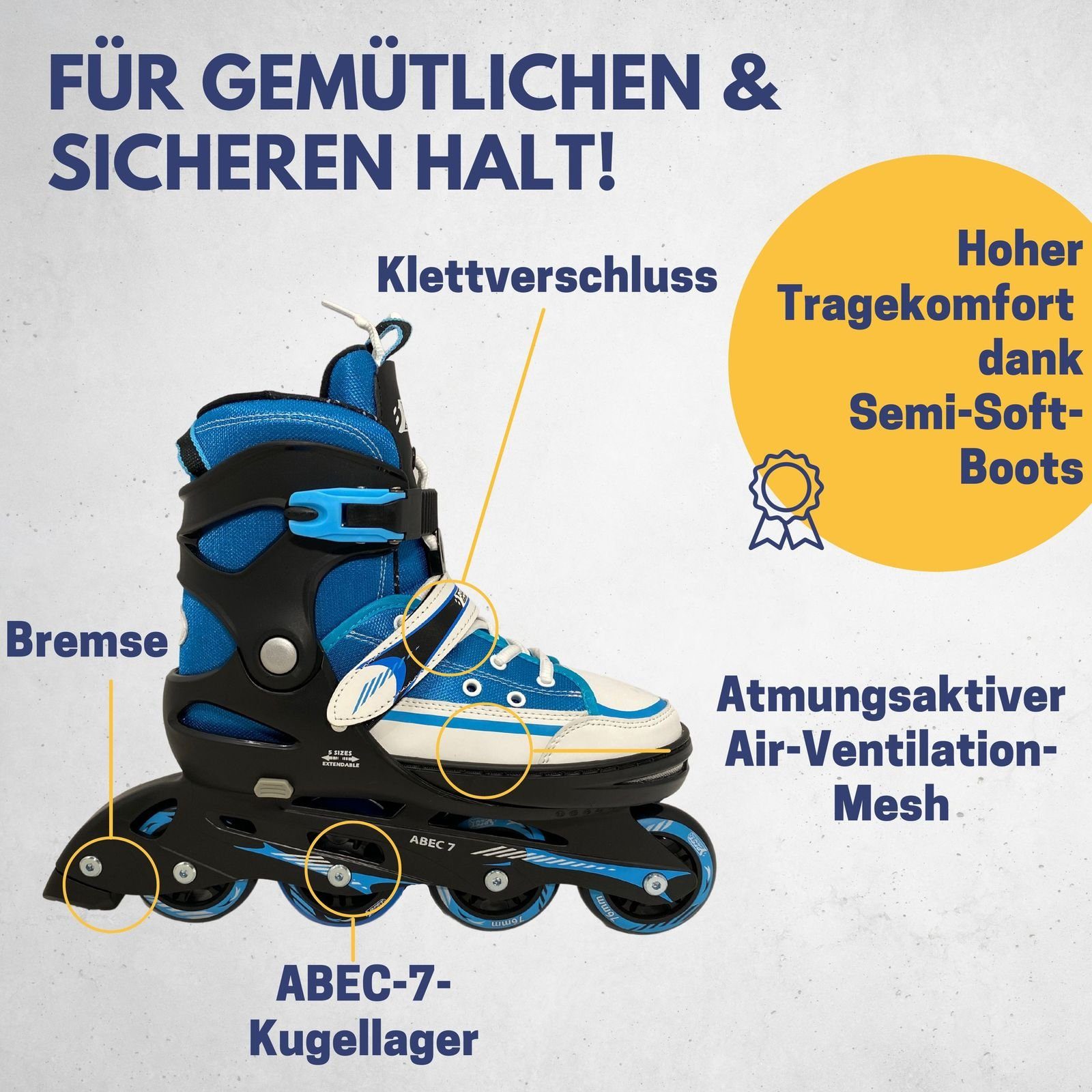 Best Sporting Schlittschuhe Inline Skates Kinder I Rollschuhe größenverstellbar, Robuste Inliner für Jugendliche mit Bremse