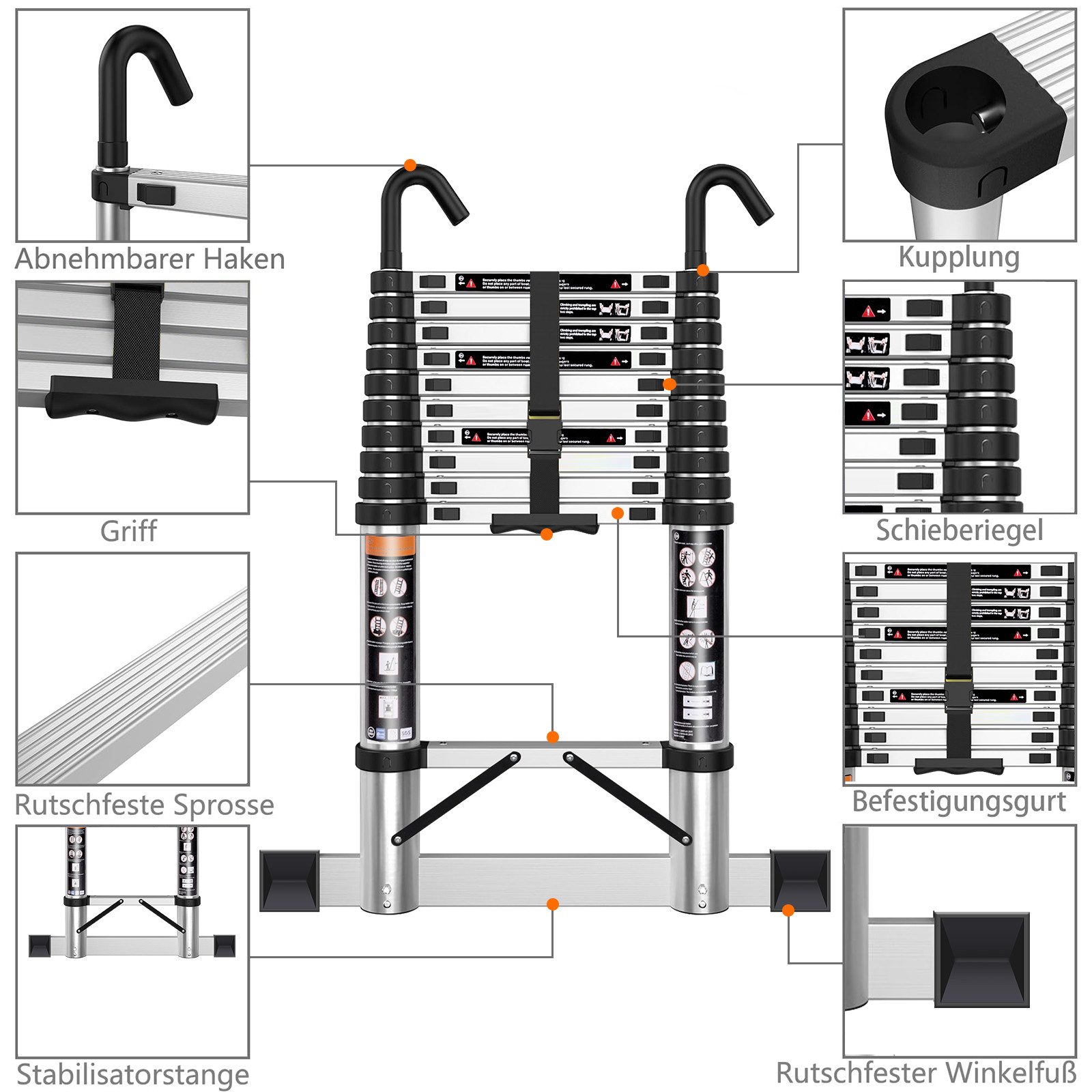 Bundviel Bockleiter Mehrzweckleiter Teleskopleiter Klappleiter Stehleiter Leiter 150 kg