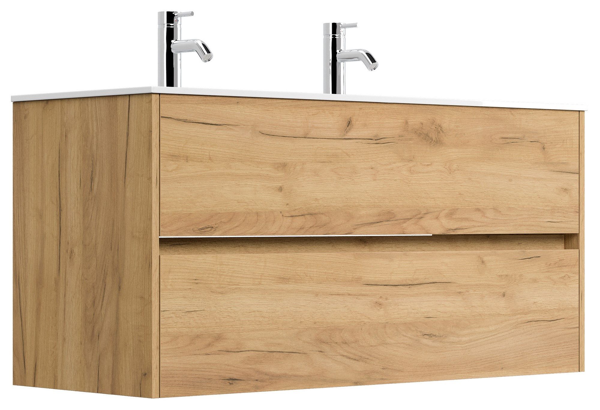 Posseik Badmöbel-Set Badmöbel Doppel-Waschtisch 2 Hahn Limes 120 cm Eiche G günstig online kaufen