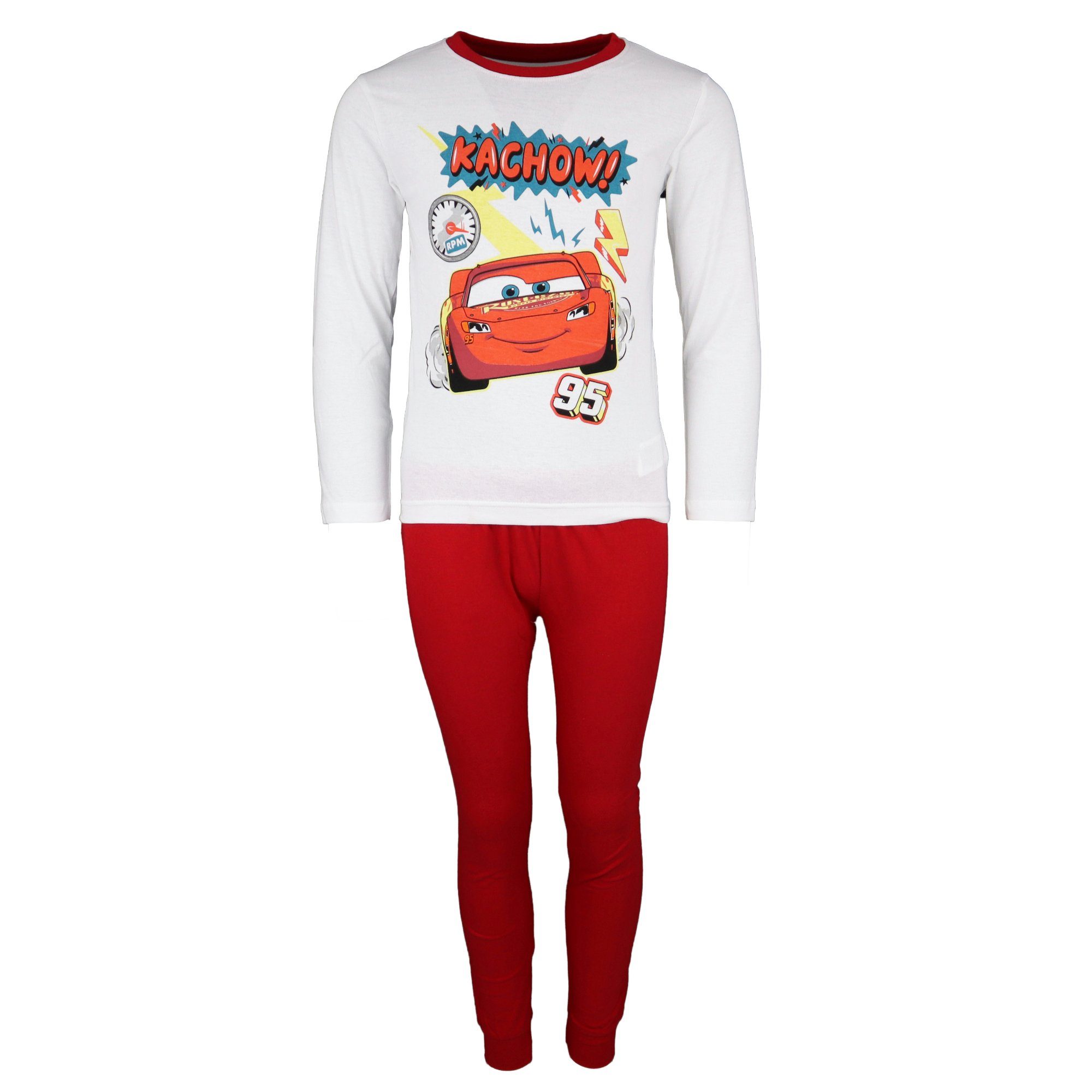 Disney Cars 3 Schlafanzug Lightning 100% Gr. Pyjama bis McQueen 98 Weiß/Rot Kinder 128, Baumwolle