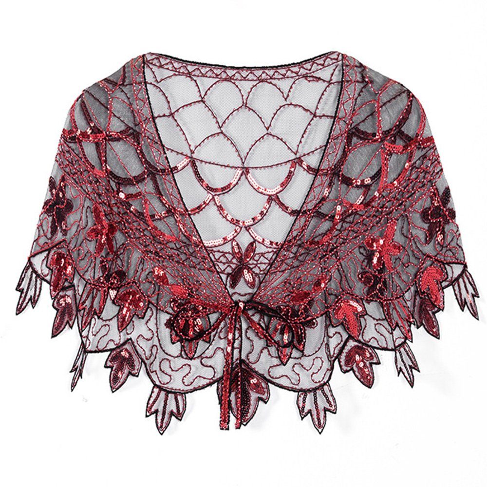 Dekorative Schal Schal Stola für 1920s Abendkleid, Pailletten Umschlagtücher, (1-St), Gatsby-Party-Kostüm der 20er Jahre für Frauen Rot