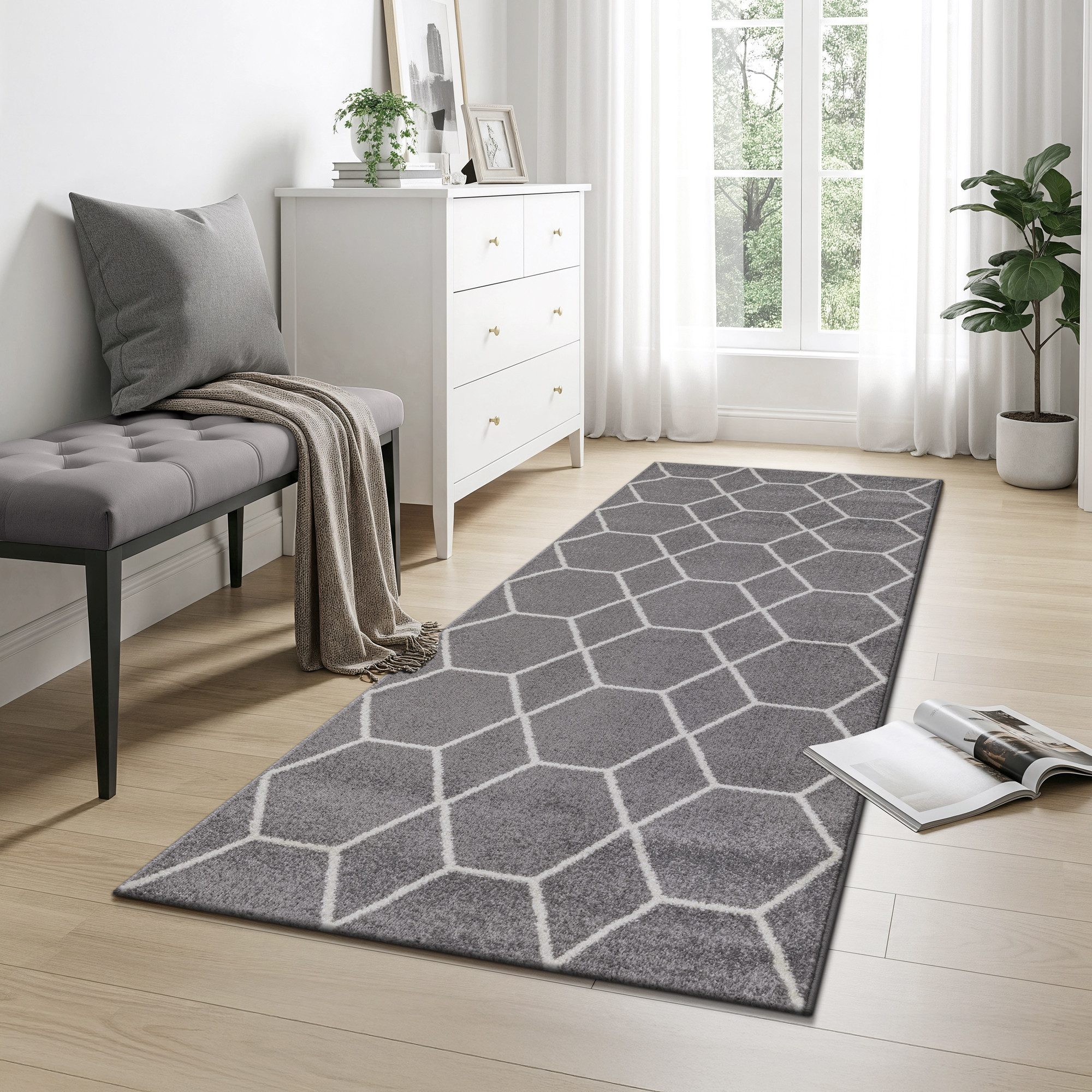 Sanat Teppich Trellis, auch als Läufer und Rund, rechteckig, Höhe: 10 mm, Kurzflor, skandi, boho, große Farbauswahl, alle Räume
