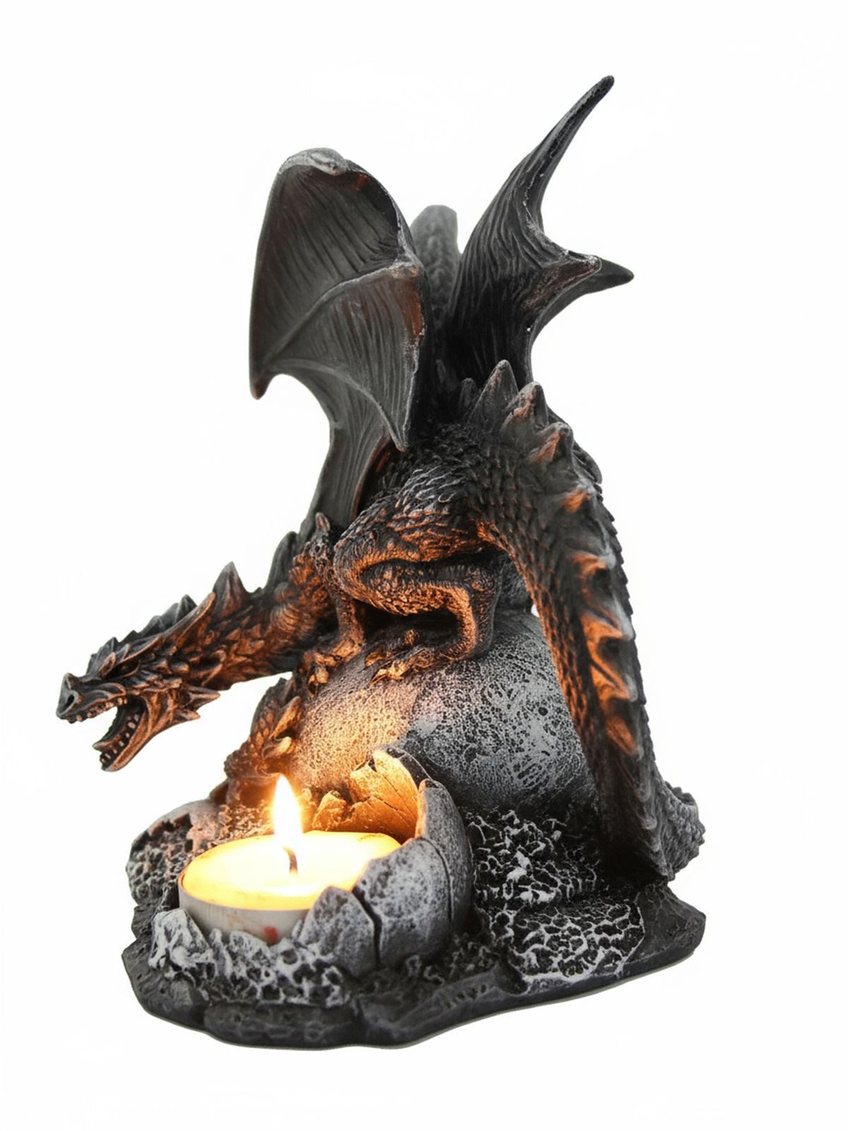 Vogler Teelichthalter Drachen Teelichthalter 14 cm bunt Drache sitzt auf Drachenei (1 St)