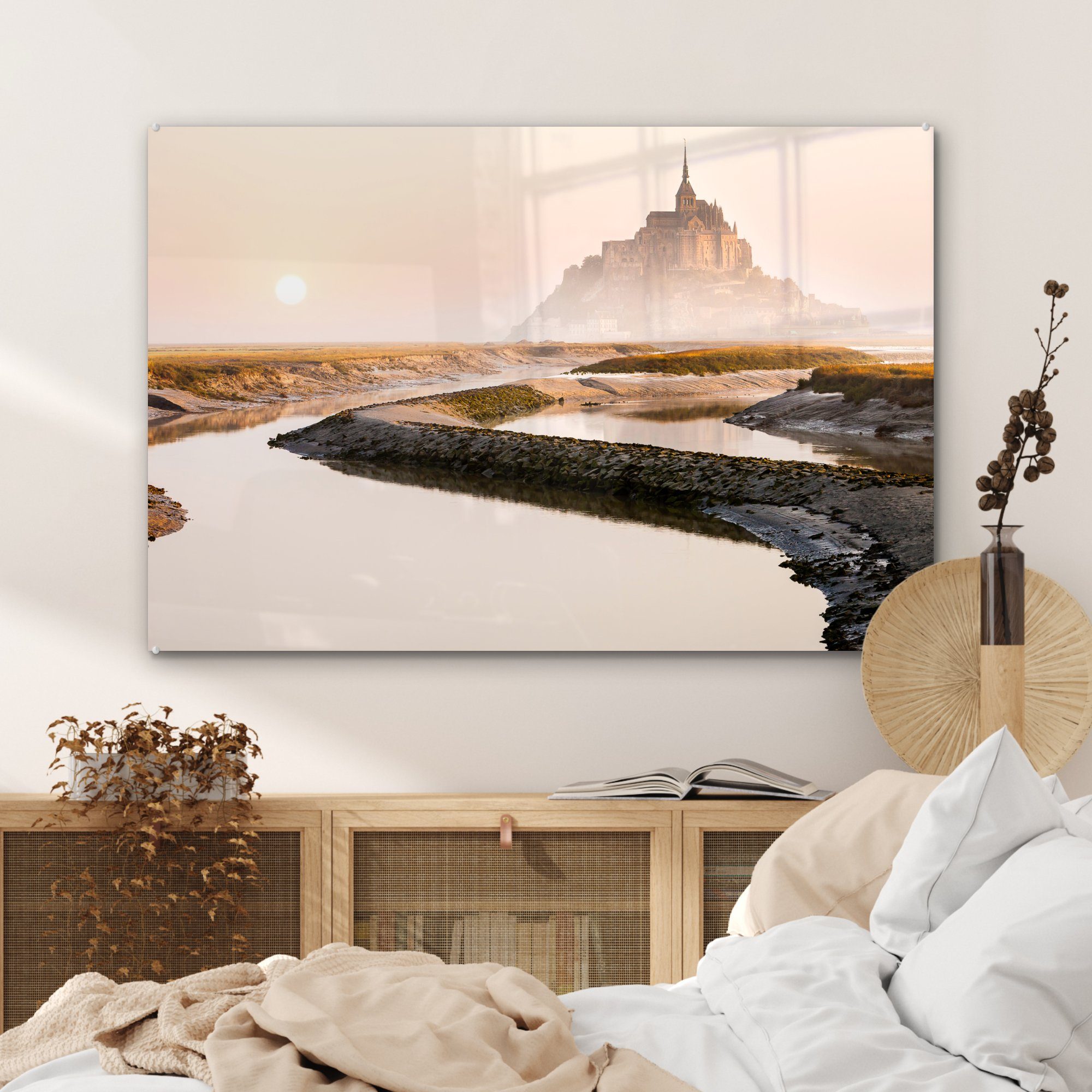 Frankreich (1 MuchoWow Schlafzimmer Acrylglasbild - Acrylglasbilder & Nebel - Sonne, St), Wohnzimmer