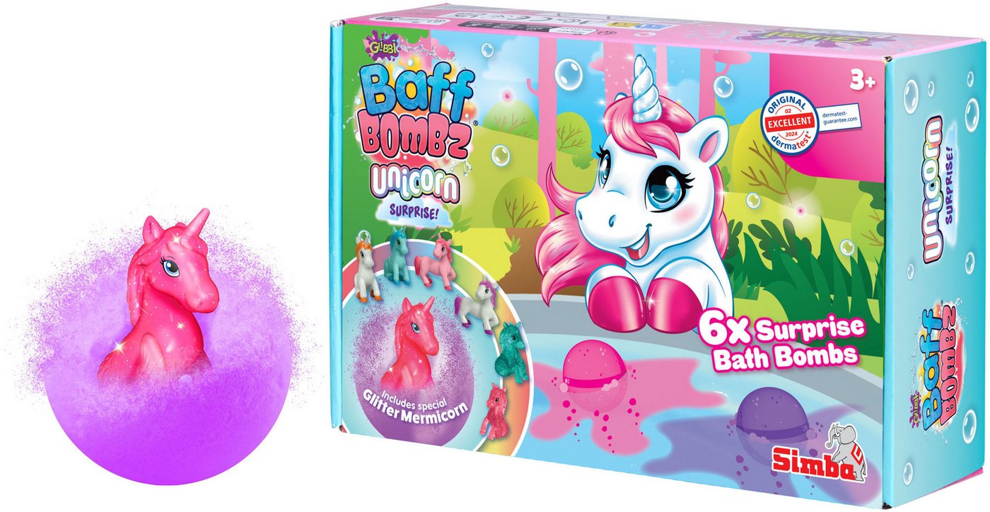 SIMBA Badespielzeug Glibbi Unicorn Surprise (6-tlg), Badebomben