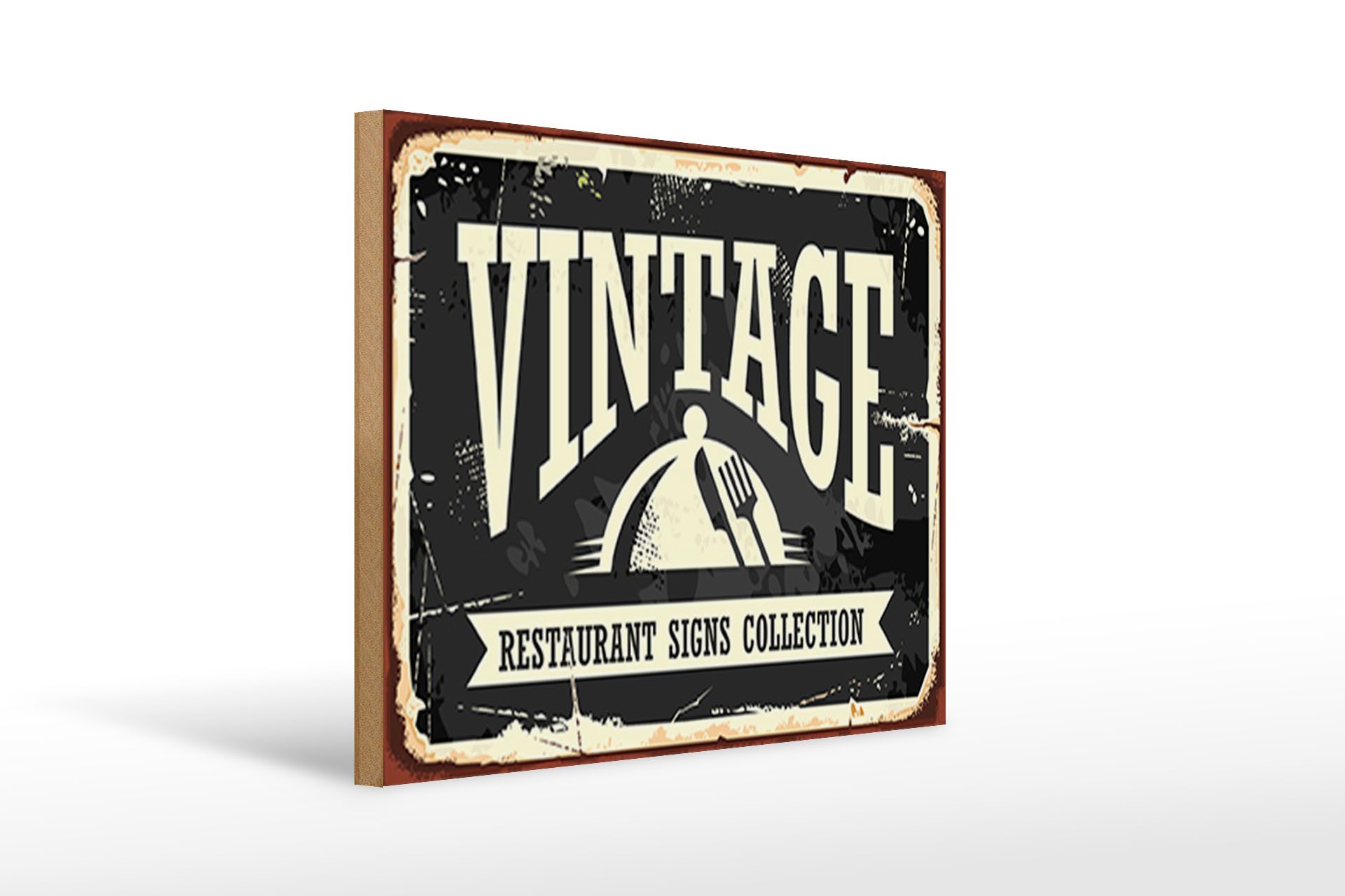 Holzbild Retro 40x30cm Vintage Restaurant Essen