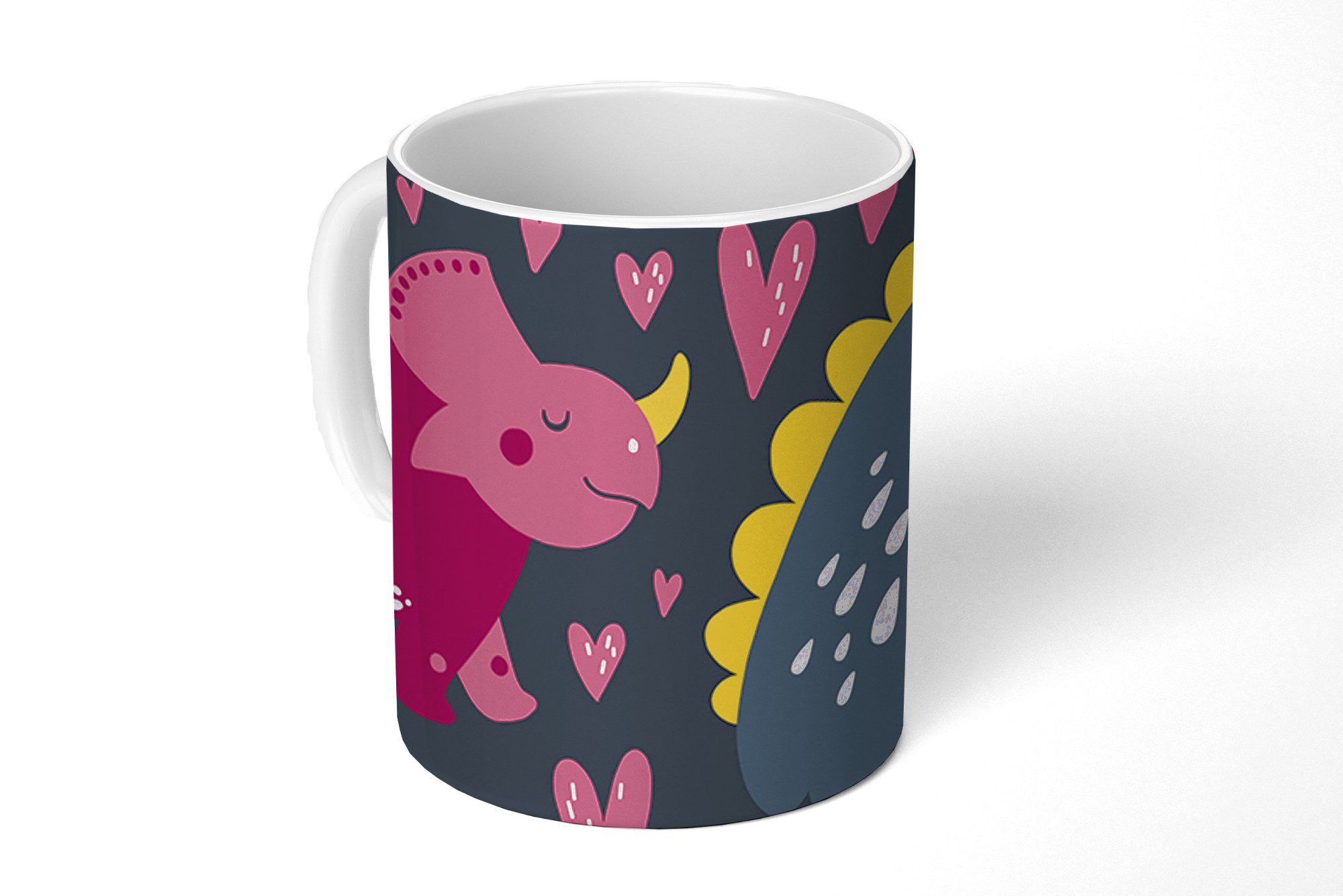 MuchoWow Tasse - Mädchen, Rosa Keramik, Geschenk Dinosaurier - Kaffeetassen, Muster - Becher, - Teetasse, Kind Teetasse