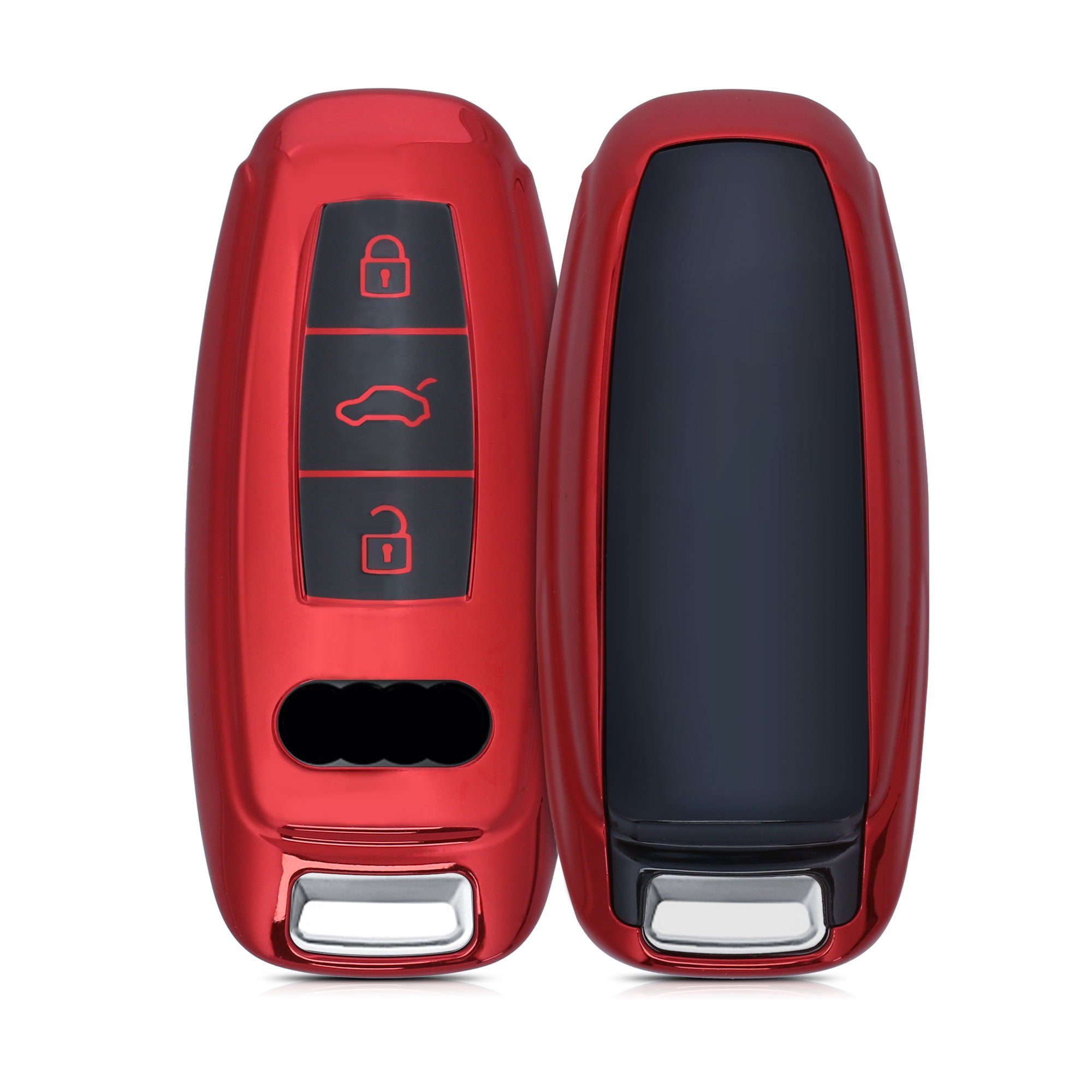 Q7 A8 A7 Hochglanz Schlüssel Schlüsseltasche kwmobile für Audi Hülle Schlüsselhülle Q8, Autoschlüssel Cover A6 Silikon Case Rot